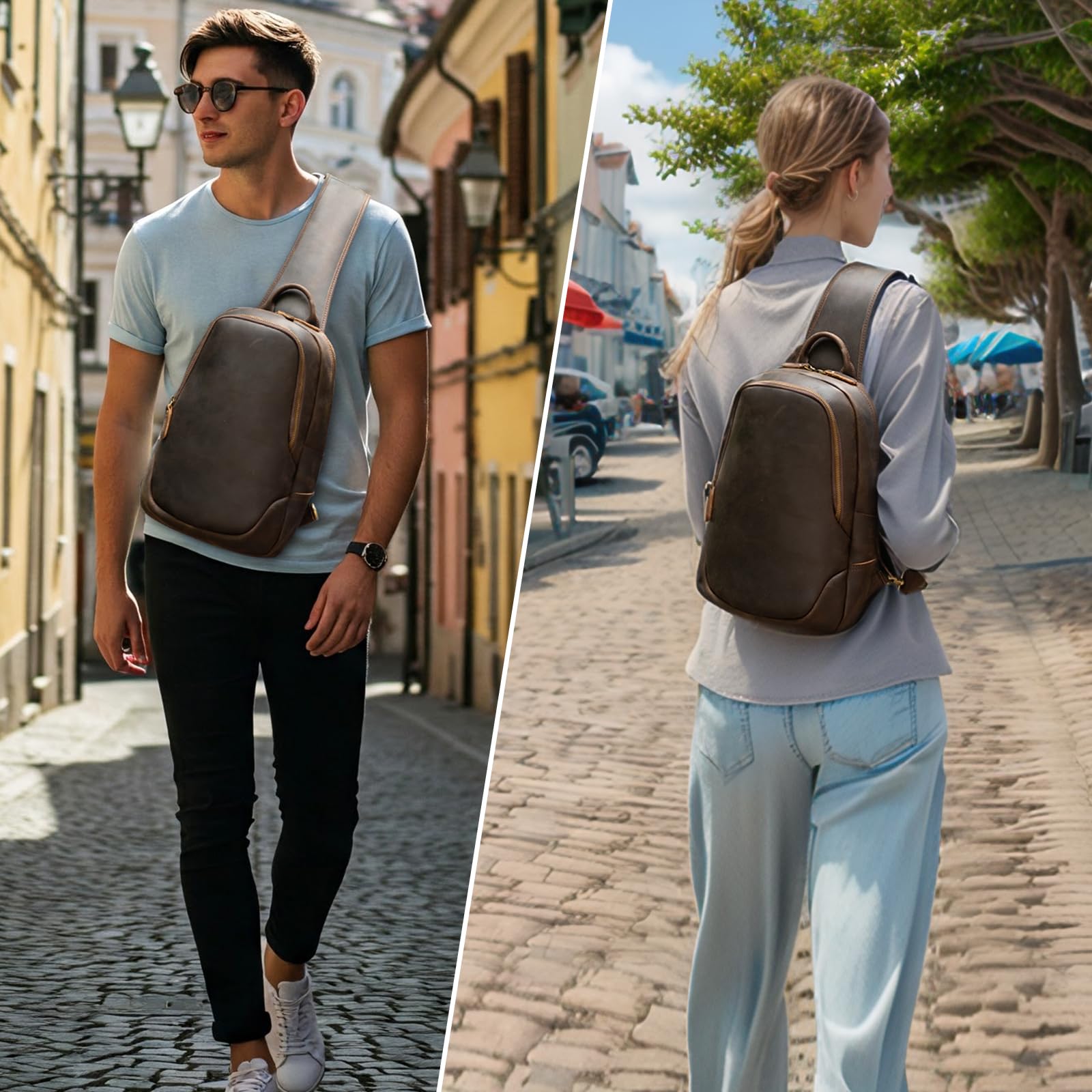 TIDING Men's Leather Crossbody Sling Bag - Anti-Theft Chest Shoulder Bag for Travel, Work & Daily Use - Brown - Perfect for Commuting, Hiking & Urban Adventures