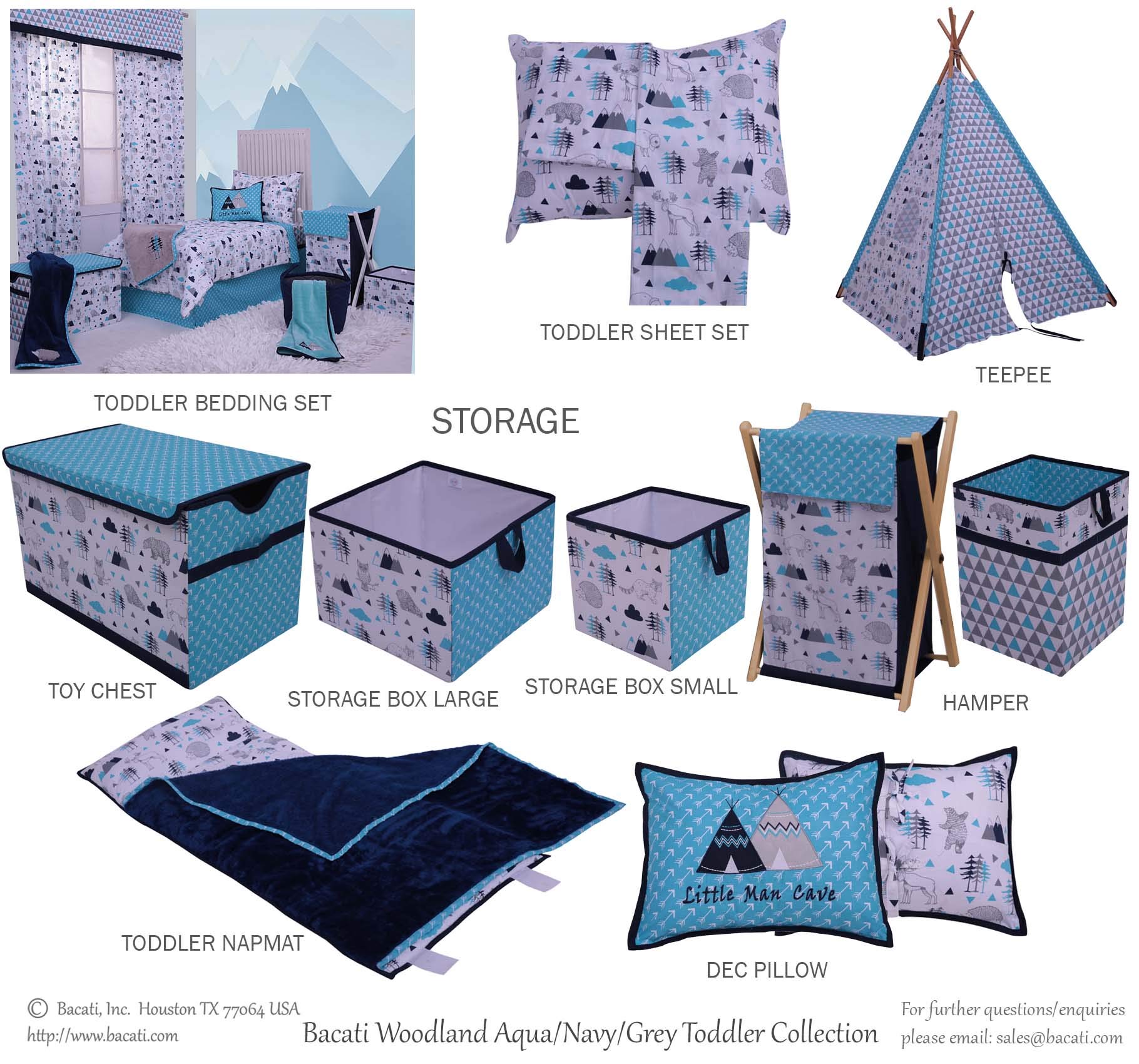 Bacati Woodlands Boys Cotton Changing Pad Cover - Soft, Breathable & Waterproof - Aqua, Navy, Grey - Perfect for Nursery, Baby Shower & Travel