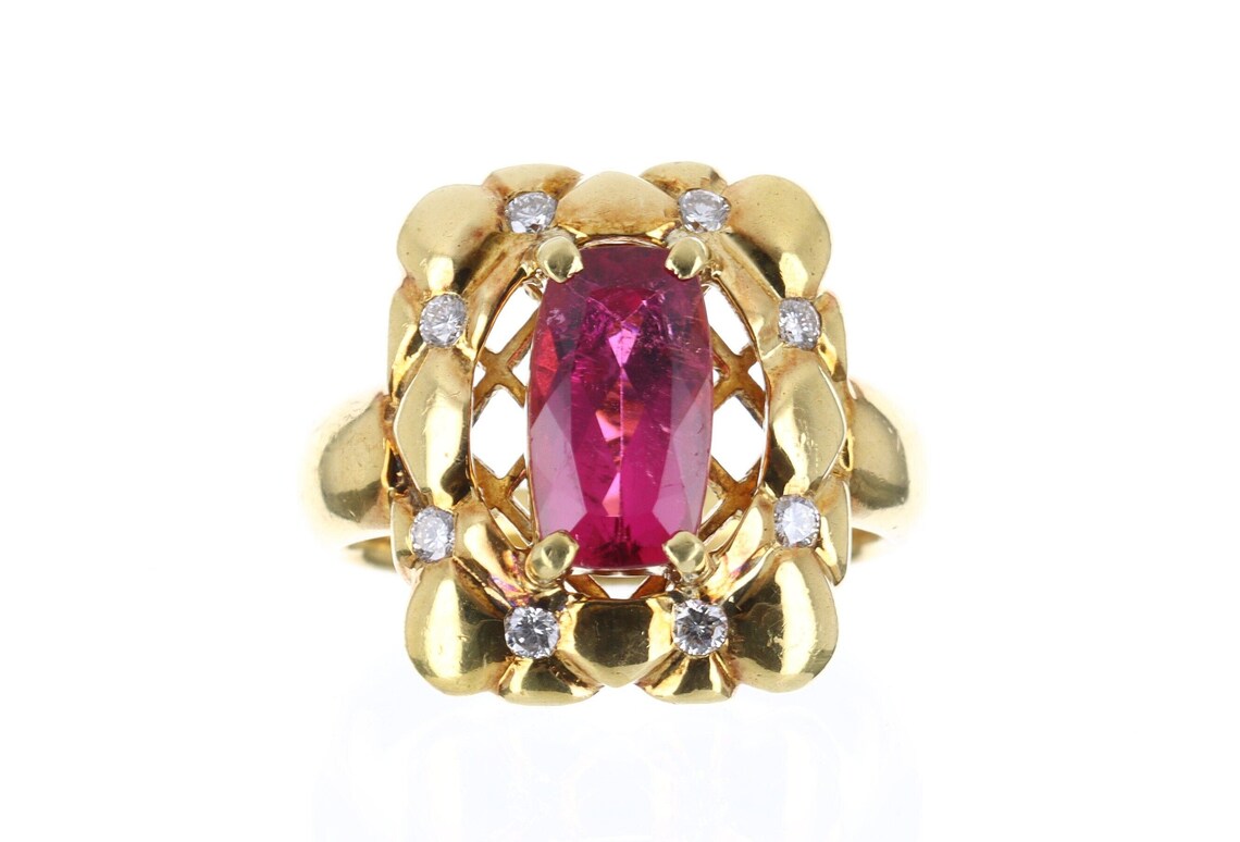 3.60tcw Natural Rubellite & Diamond Cocktail Ring in 18K Gold - Elegant Statement Jewelry for Evening Parties, Weddings & Special Occasions
