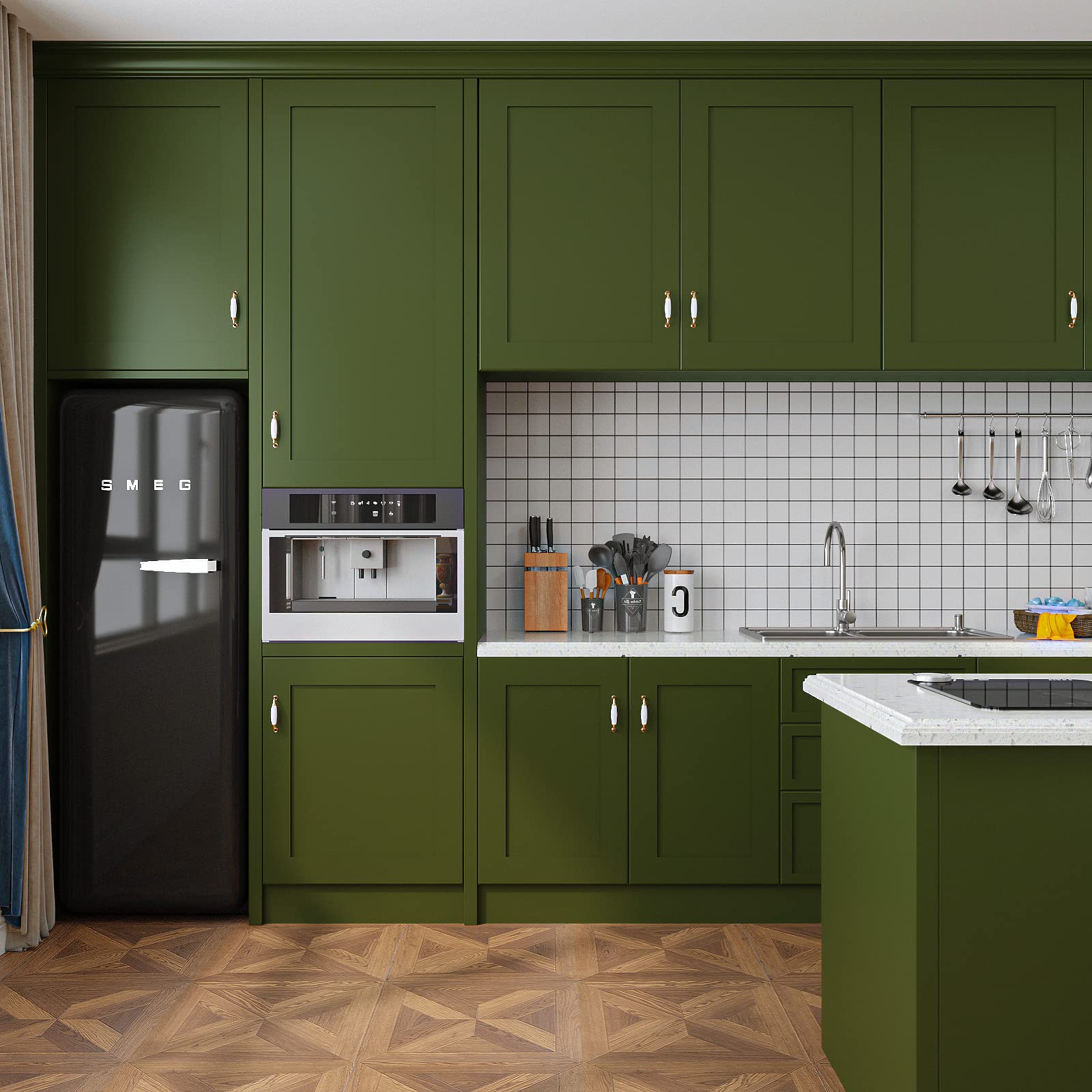 VEELIKE Olive Green Peel and Stick Wallpaper - 15.7''x118'' Waterproof Removable Vinyl Contact Paper for Cabinets, Walls, Shelves - Self Adhesive Wallpaper for Bedroom, Bathroom, Kitchen Countertops & Home Decor