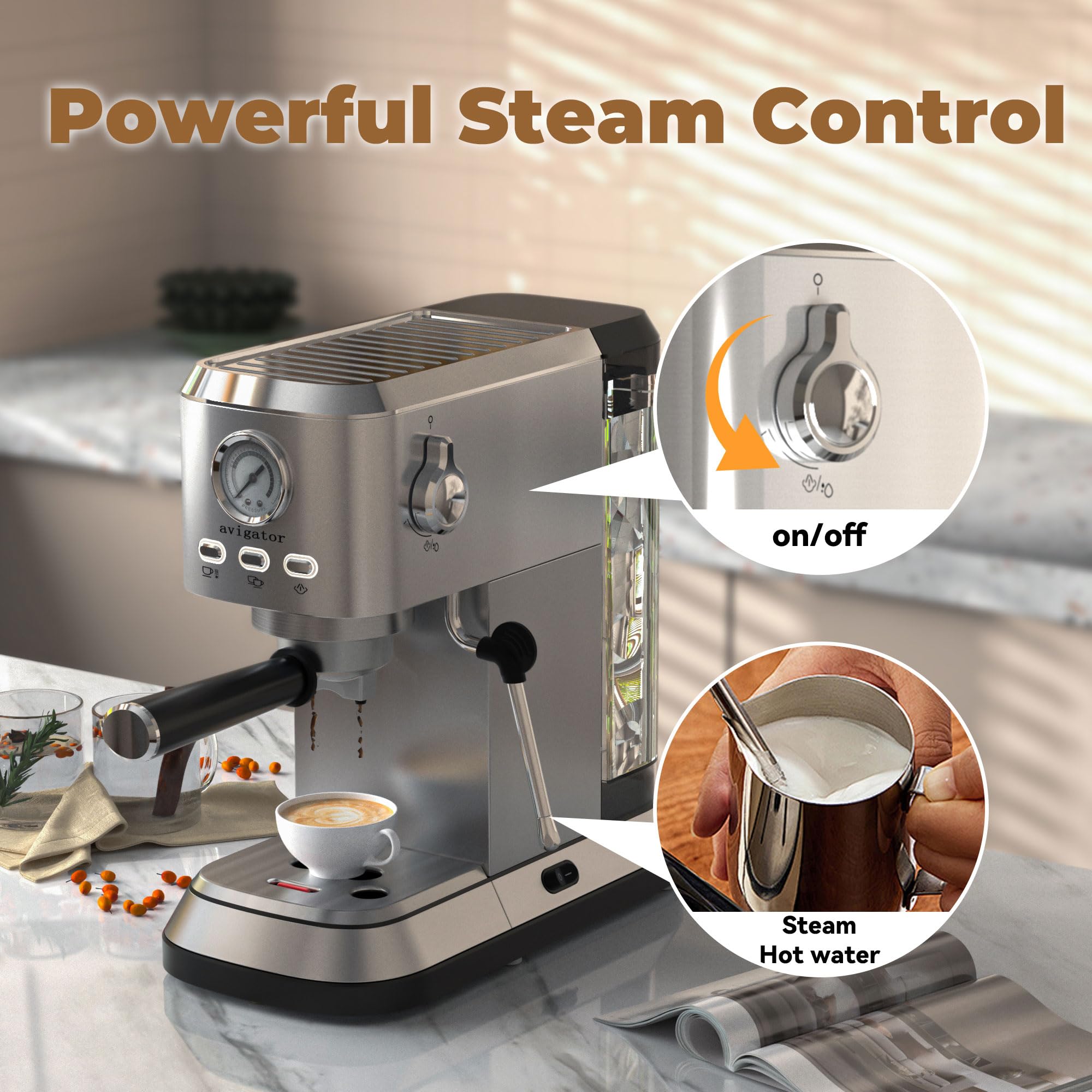 20 Bar Automatic Programmable Espresso Machine with 50oz Removable Water Tank & Milk Frother - Compact Cappuccino/Latte Maker for Home & Office Use