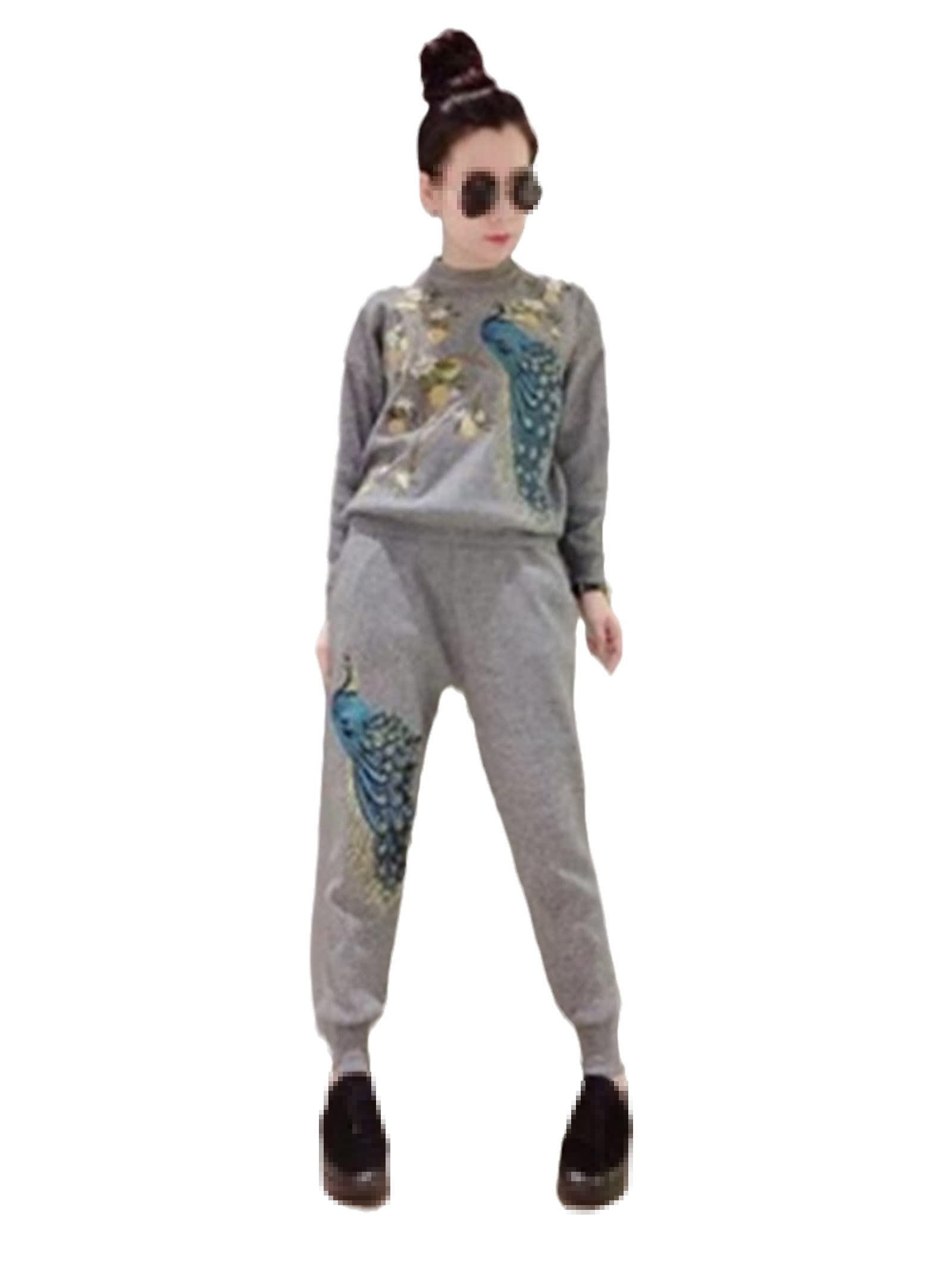 Women's Autumn Two-Piece Set - Embroidered Sequin Rose Flower Pullover & Casual Pants Outfit | Trendy Fall Tracksuit for Women | Perfect for Casual Wear, Date Nights & Autumn Outings