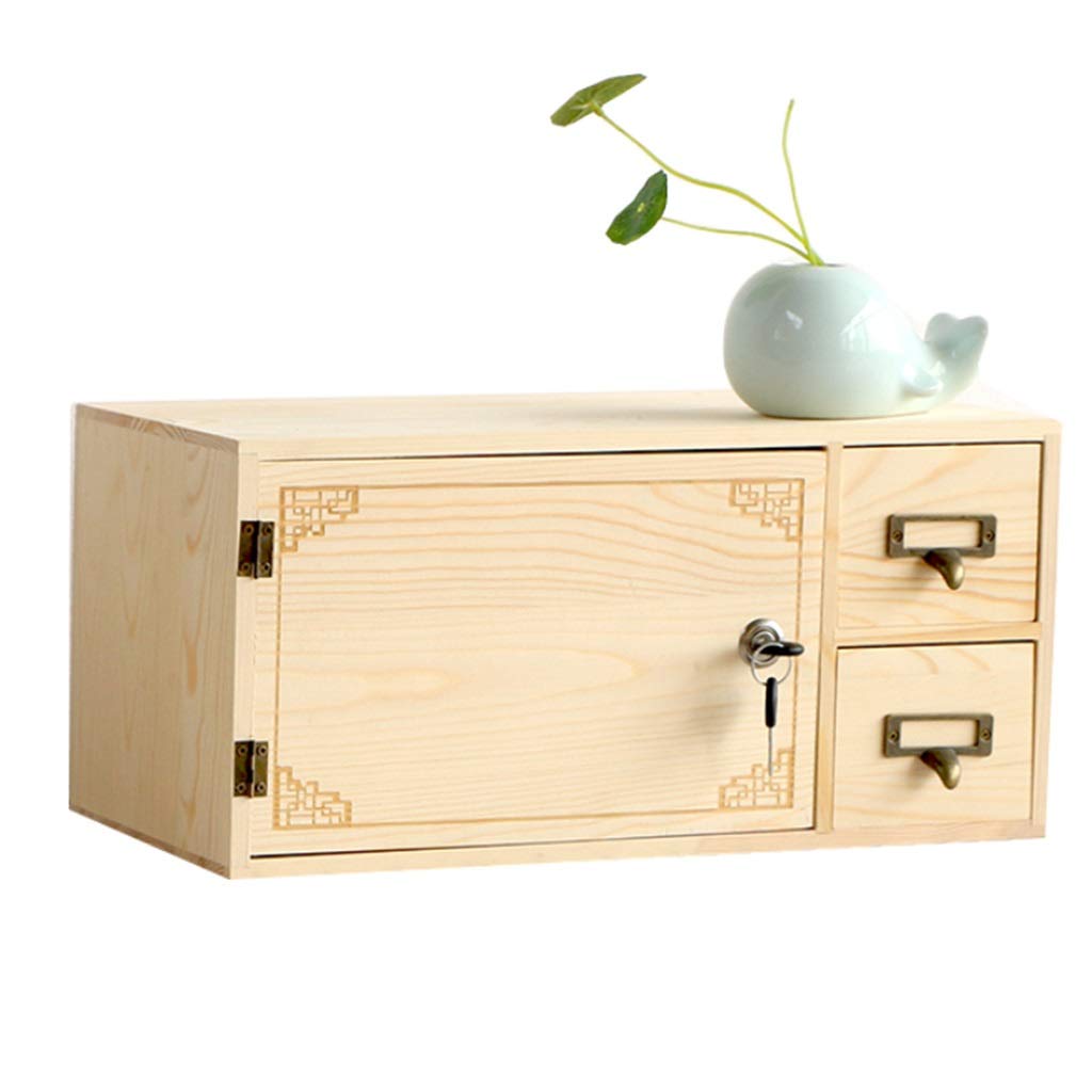 Solid Wood Storage Box with Lock - 40x19x19cm Wooden Drawer Cabinet for Office, Desktop & Home Organization | Secure File, Stationery & Valuables Storage (Wood Color)