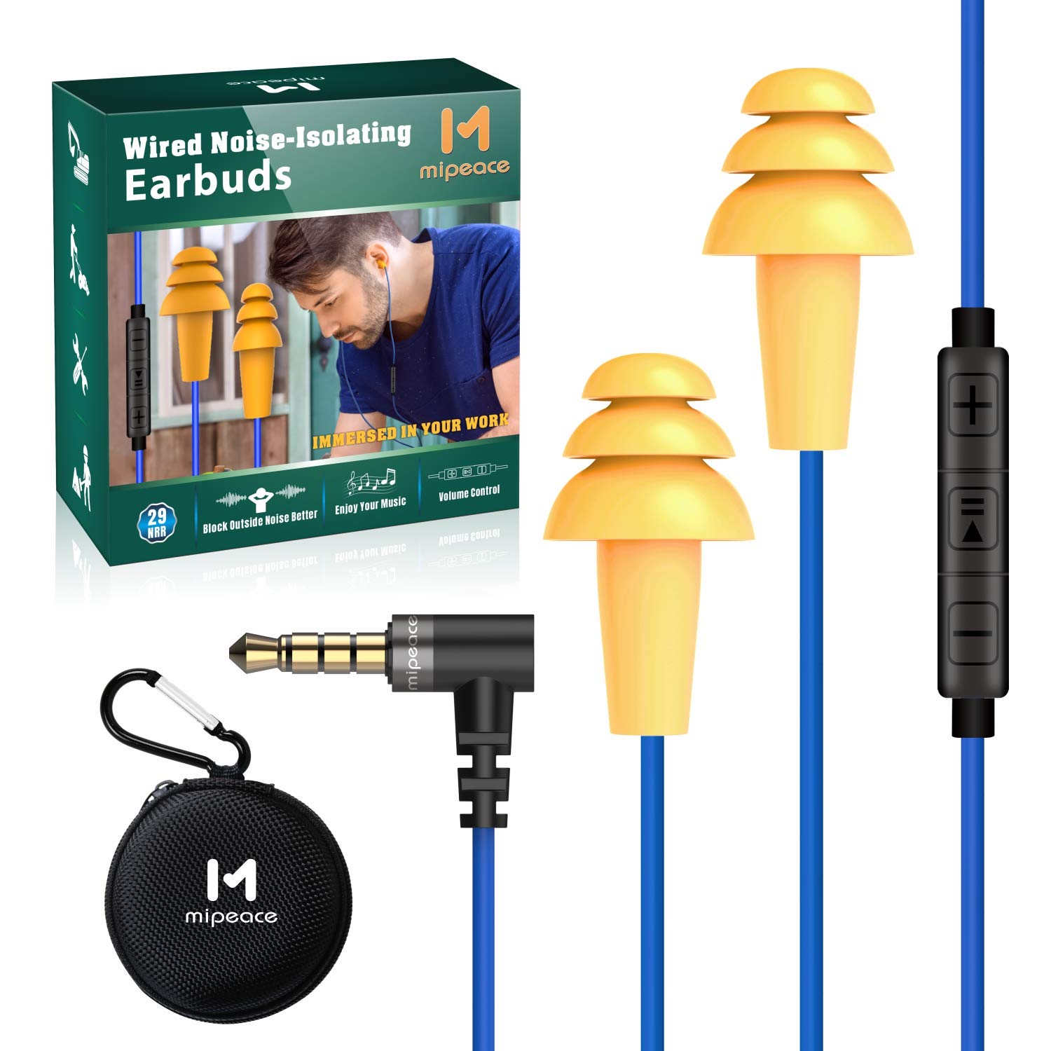Mipeace Safety Industrial Noise Cancelling Earbuds with Mic & Volume Control - OSHA Approved Work Headphones for Construction, Warehouse, Factory & Heavy Machinery Operators