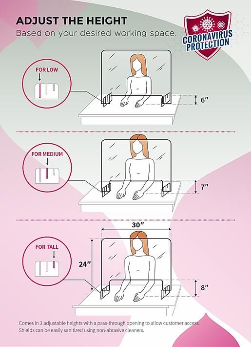 Adjustable Table Sneeze Guard - Clear Acrylic Desktop Divider for Office, Restaurant & Retail - Perfect for Social Distancing & Hygiene Protection