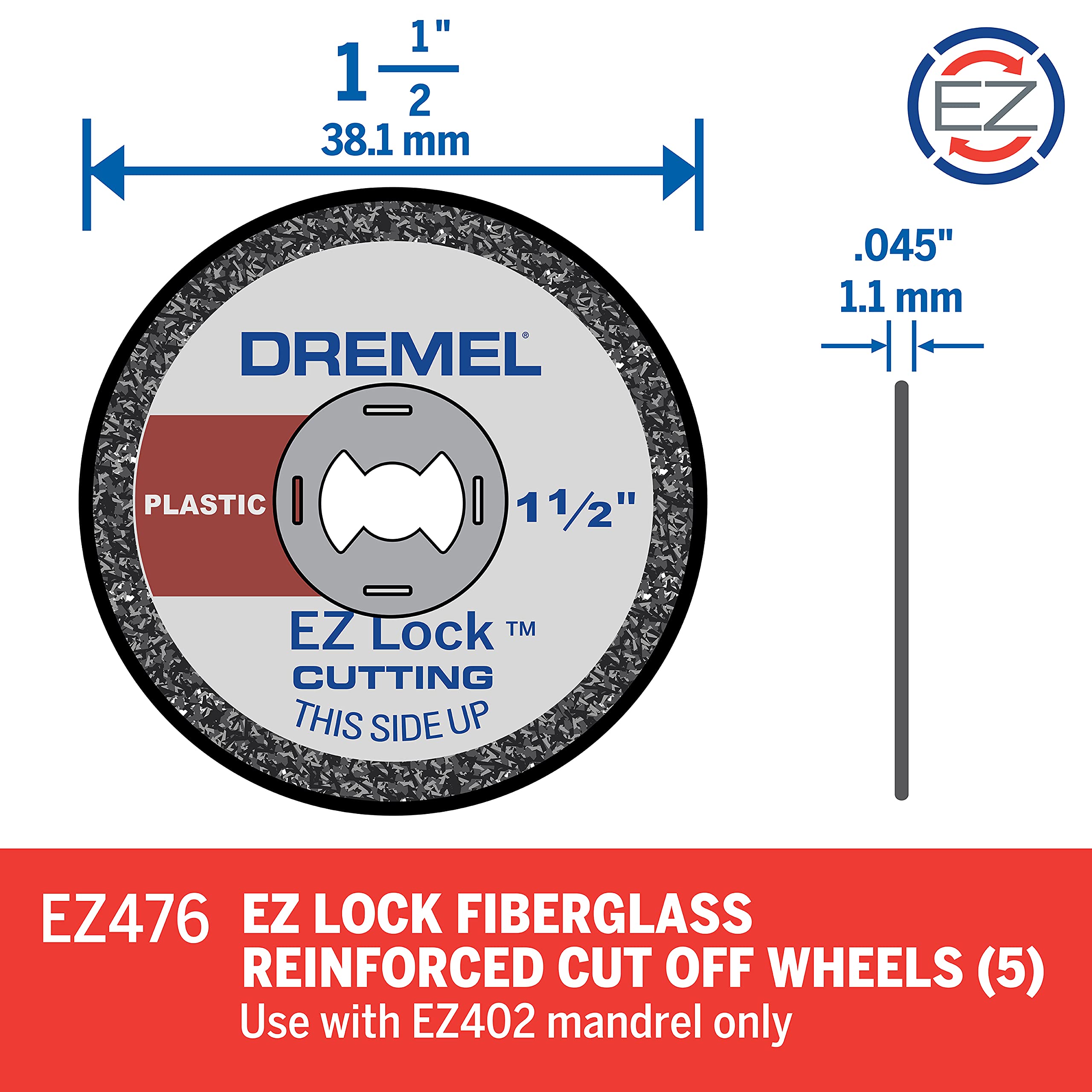 Dremel EZ476 1.5-Inch EZ Lock Rotary Tool Cut-Off Wheels for Plastic - 5 Pack | High-Speed Cutting Discs for DIY Crafts, Home Repairs & Hobby Projects