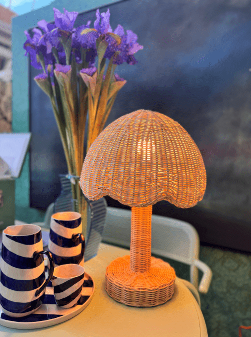 Rattan Scalloped Bedside Lamp - Boho Style Nightstand Light with Natural Wicker Shade, Warm White Bulb Included - Perfect for Bedroom, Nursery, or Living Room Decor