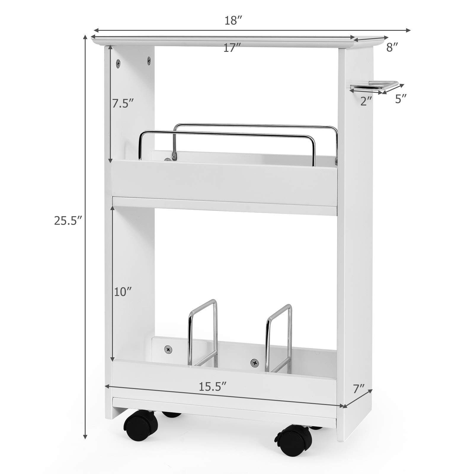 GOFLAME Slim Bathroom Storage Cart - Wooden Organizer Shelf with Towel Bar, Side Handle & Rolling Casters for Bathroom, Laundry Room, Kitchen - Perfect for Small Space Organization & Home Decor