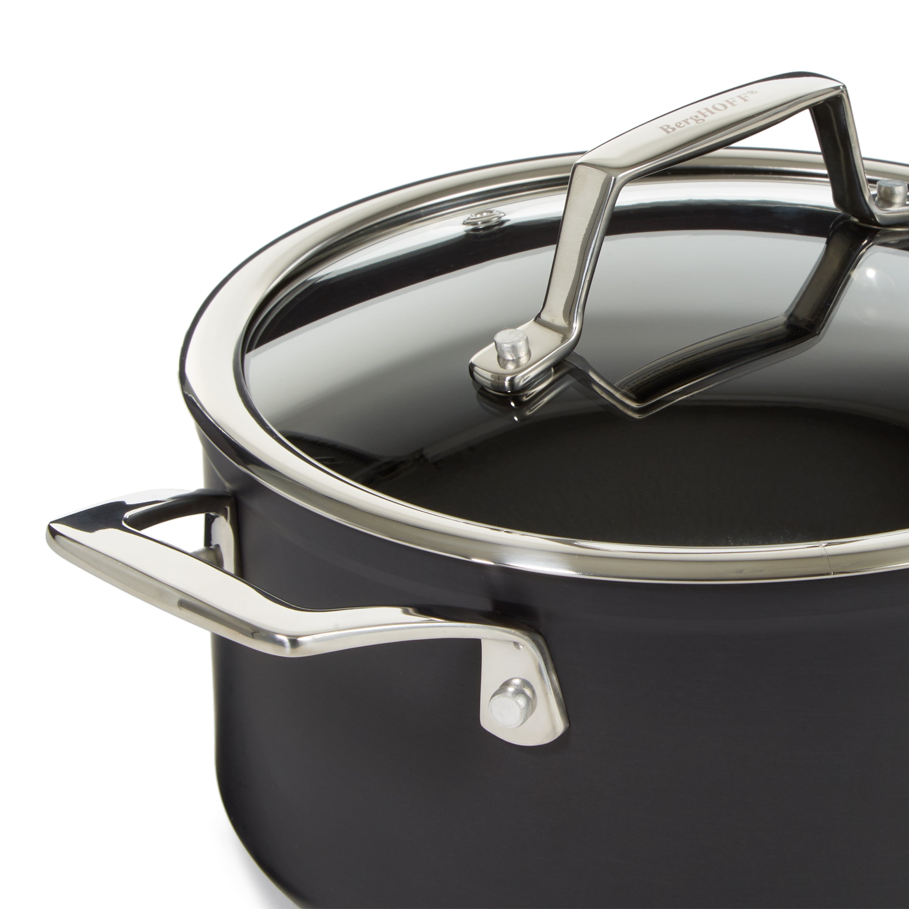 BergHOFF Essentials Nonstick Hard Anodized 10-Inch Stockpot 5.3 Quart with Glass Lid - Black Cookware for Soups, Stews & Pasta | Durable Kitchen Pot for Home Cooking & Meal Prep