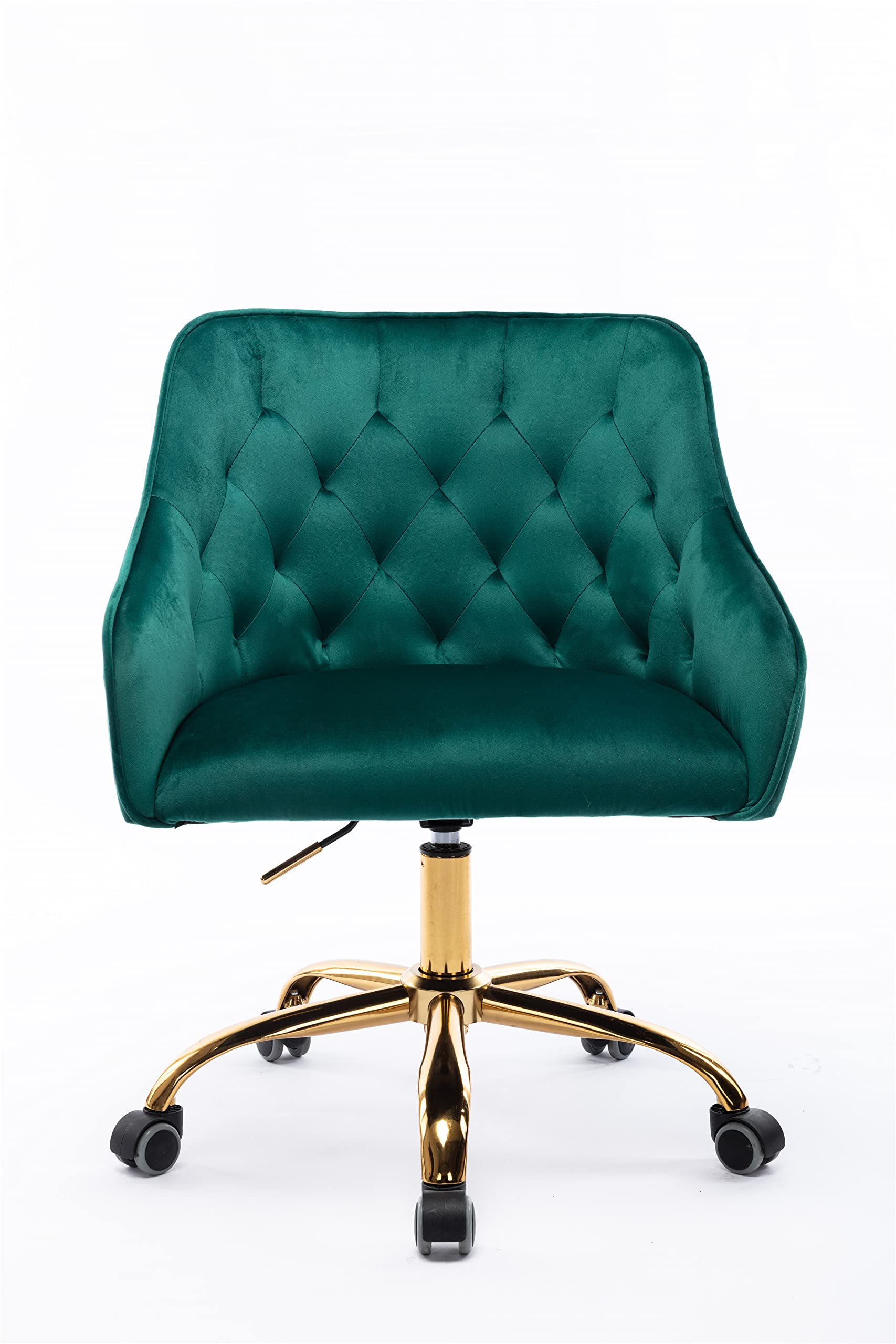 Luxury Velvet Home Office Chair - Modern Ergonomic Swivel Desk Chair with Wheels, Tufted Upholstered Accent Chair for Computer Work, Gaming & Study - Perfect for Living Room, Bedroom & Home Office (Dark Green)