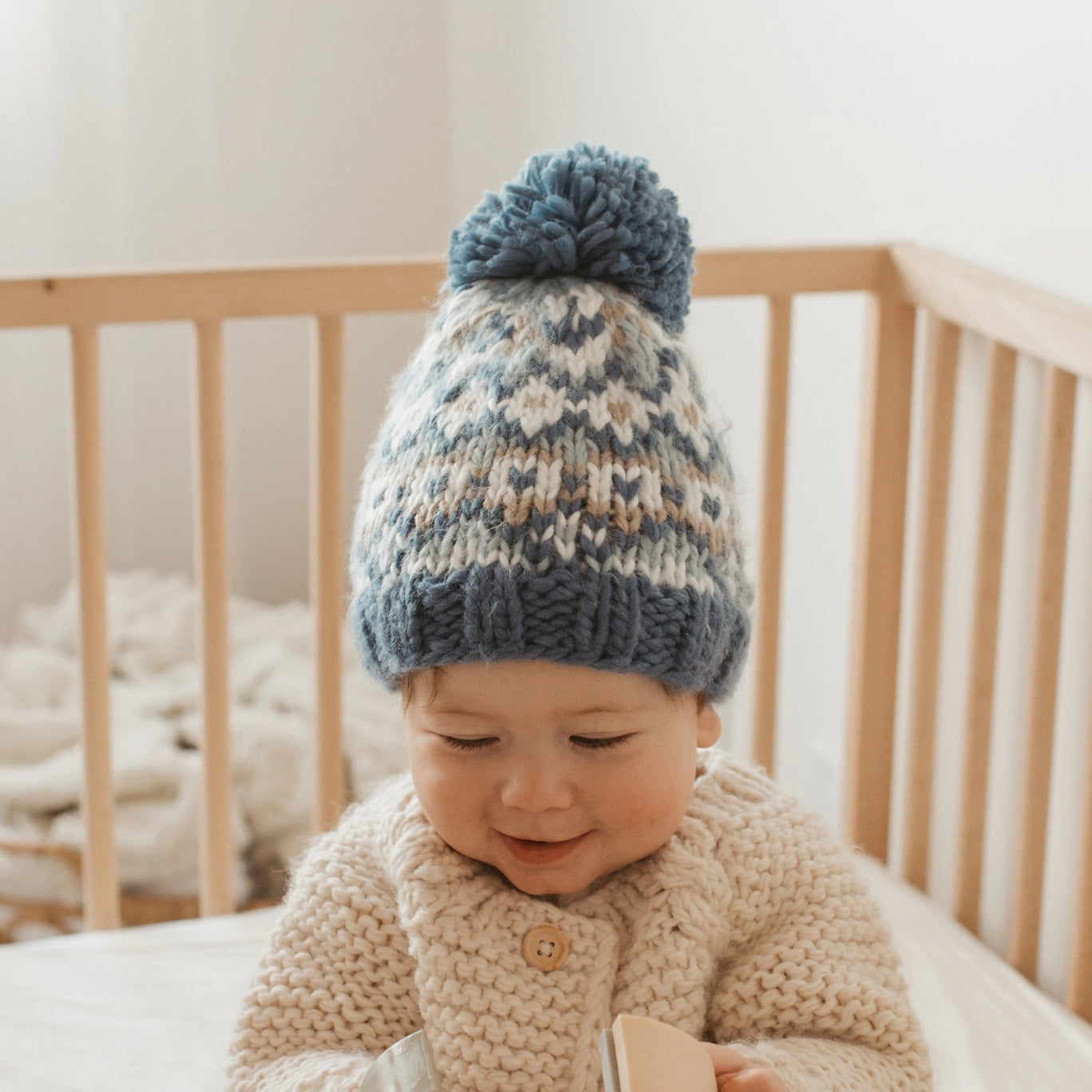 Fair Isle Slate Beanie Hat for Men & Women - Warm Winter Knit Hat for Skiing, Snowboarding & Outdoor Activities