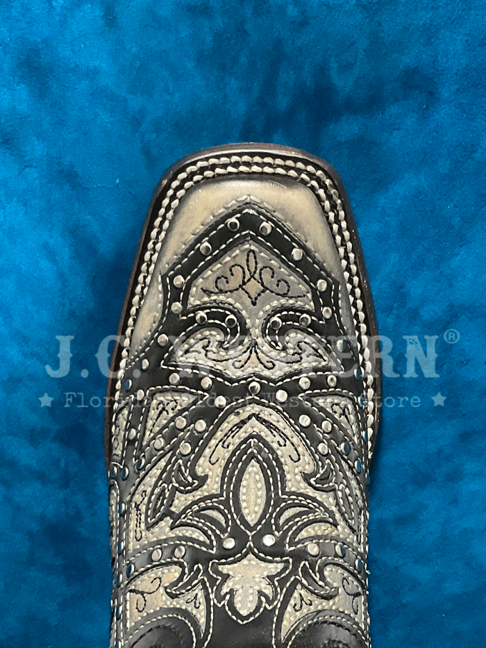 Corral C4046 Women's Western Boots - Laser Embroidered & Studded Cowgirl Boots in Black & Grey | Perfect for Rodeo, Country Dancing & Western Fashion