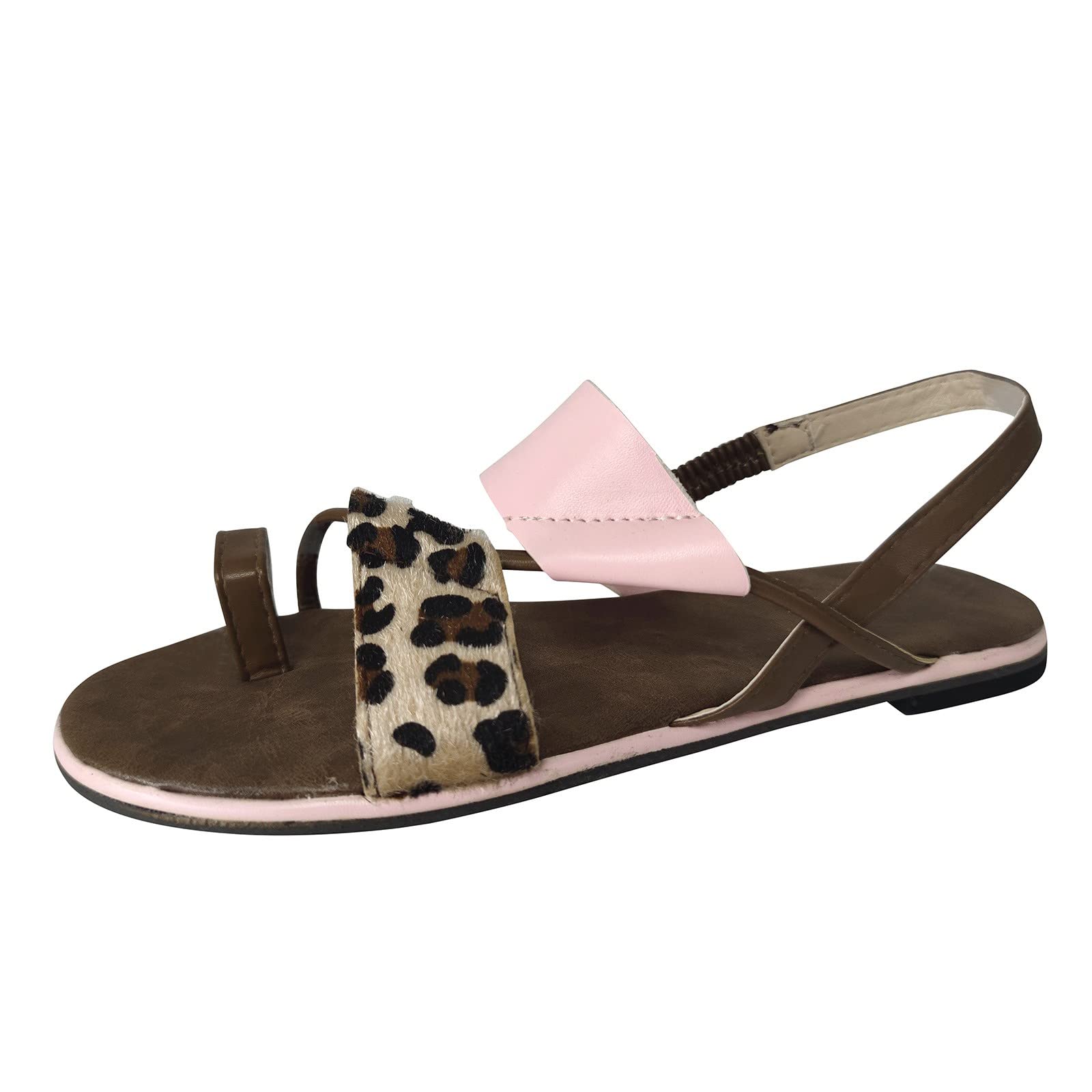 Women's Boho Leopard Print Colorblock Flat Sandals - Comfortable Summer Beach Slides for Casual Outings, Vacations & Poolside Relaxation
