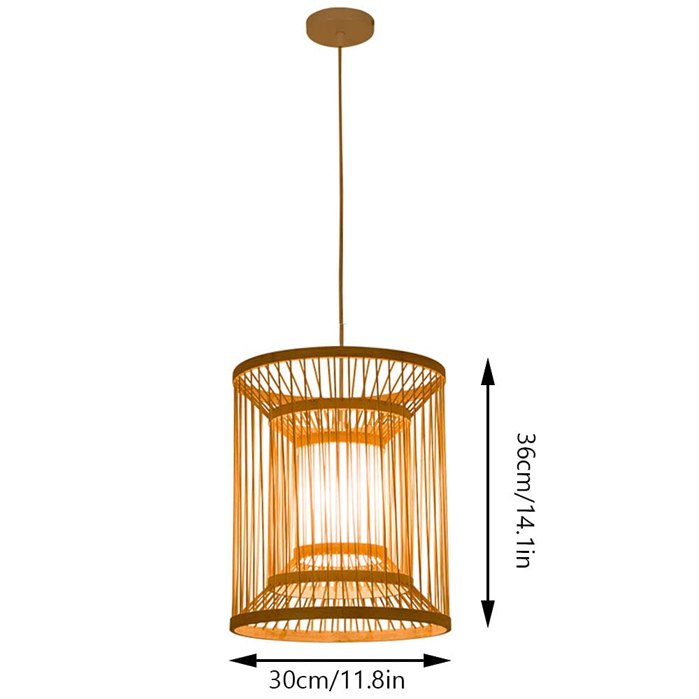 Handmade Natural Wood Chandelier - Bamboo Woven Pendant Light with Chinese & Nordic Style for Farmhouse, Restaurant, and Tatami Room Decor | Rustic Wicker Lantern Lighting for Dining Room, Bedroom, and Living Room