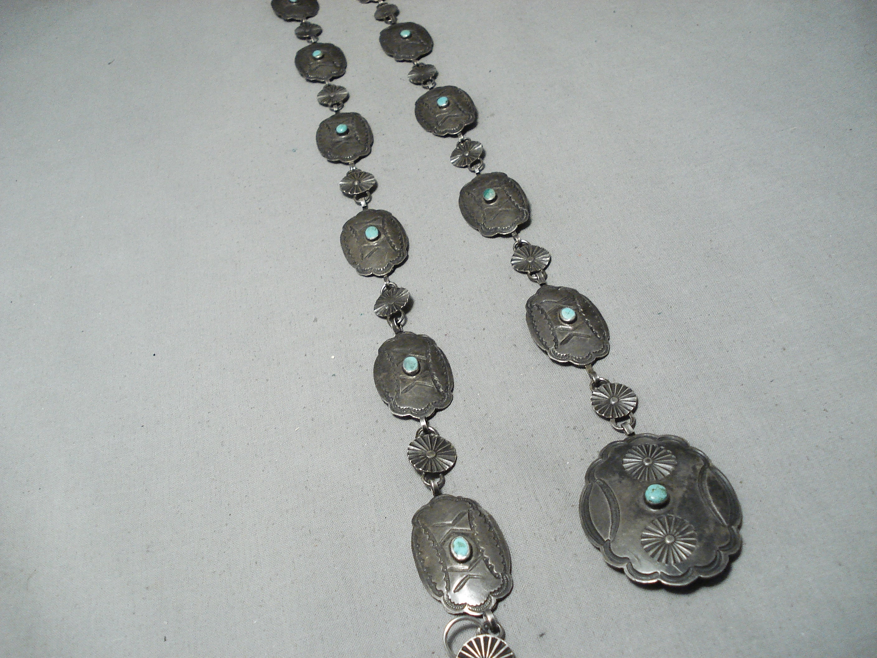 Vintage 1930s Navajo Native American Sterling Silver Concho Belt with Royston Turquoise - Authentic Old West Style for Western Fashion & Costume Accessories
