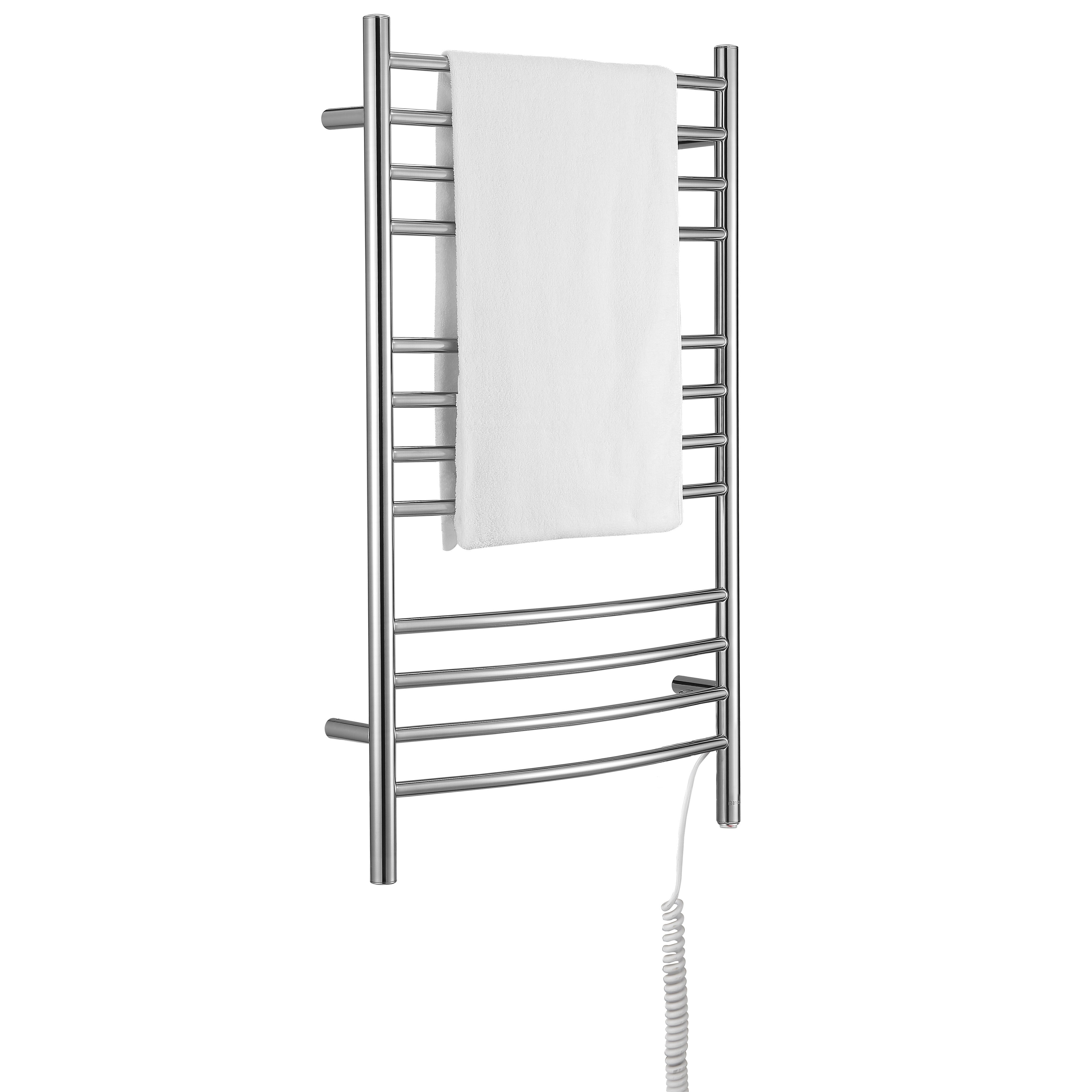 Lustra Dual 12 Curved Bar Towel Warmer - Hardwired & Plug-in Polished Stainless Steel - Perfect for Bathrooms, Spas & Luxury Homes