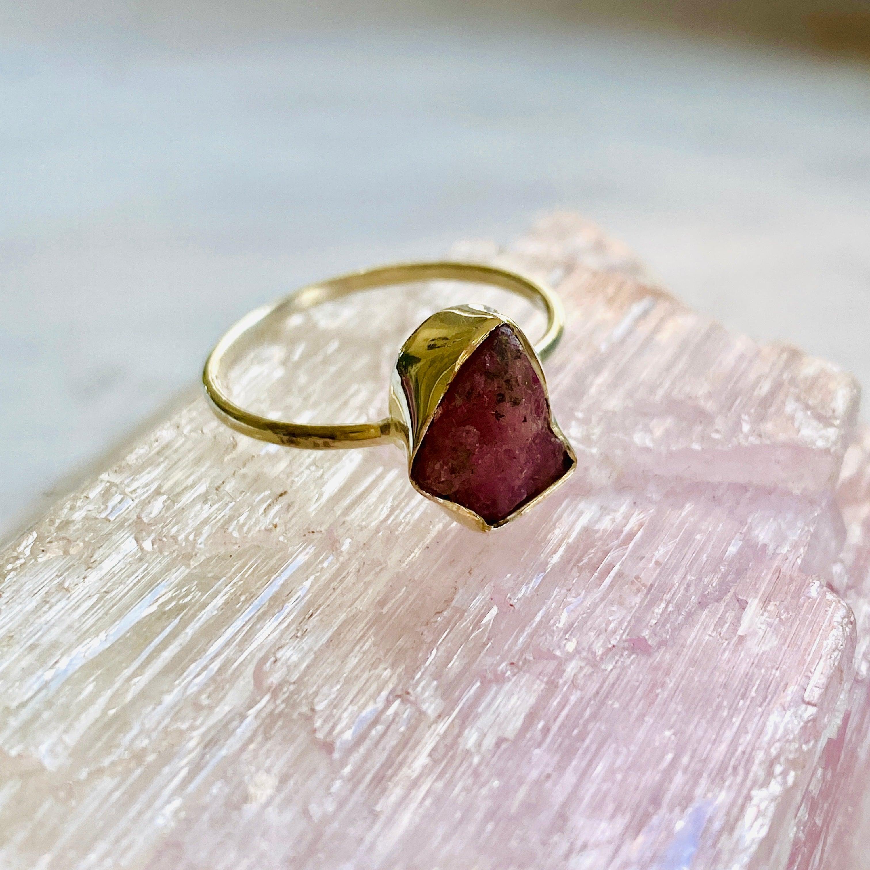 Natural Pink Tourmaline Raw Crystal Ring - Handmade Fine Jewelry for Women - Elegant Band Ring R3701 PT - Perfect for Boho Style, Spiritual Healing & Everyday Wear