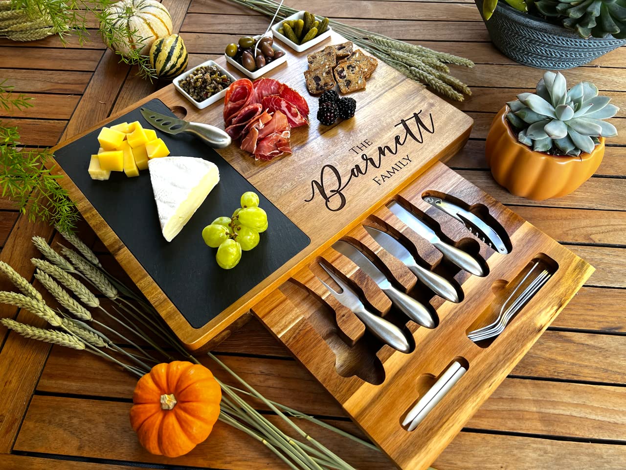 Personalized Charcuterie Board Set - 19pcs Cheese Board & Knife Gift Set with Custom Engraving | Perfect for Realtor Closing Gifts, Wedding Presents, Housewarming Parties & Entertaining Guests