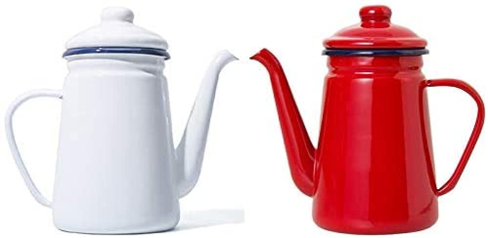 1.1L Enamel Coffee Pot - Pour Over Milk & Water Jug Pitcher for Gas & Induction Stoves - White - Perfect for Home Brewing, Camping & Kitchen Use