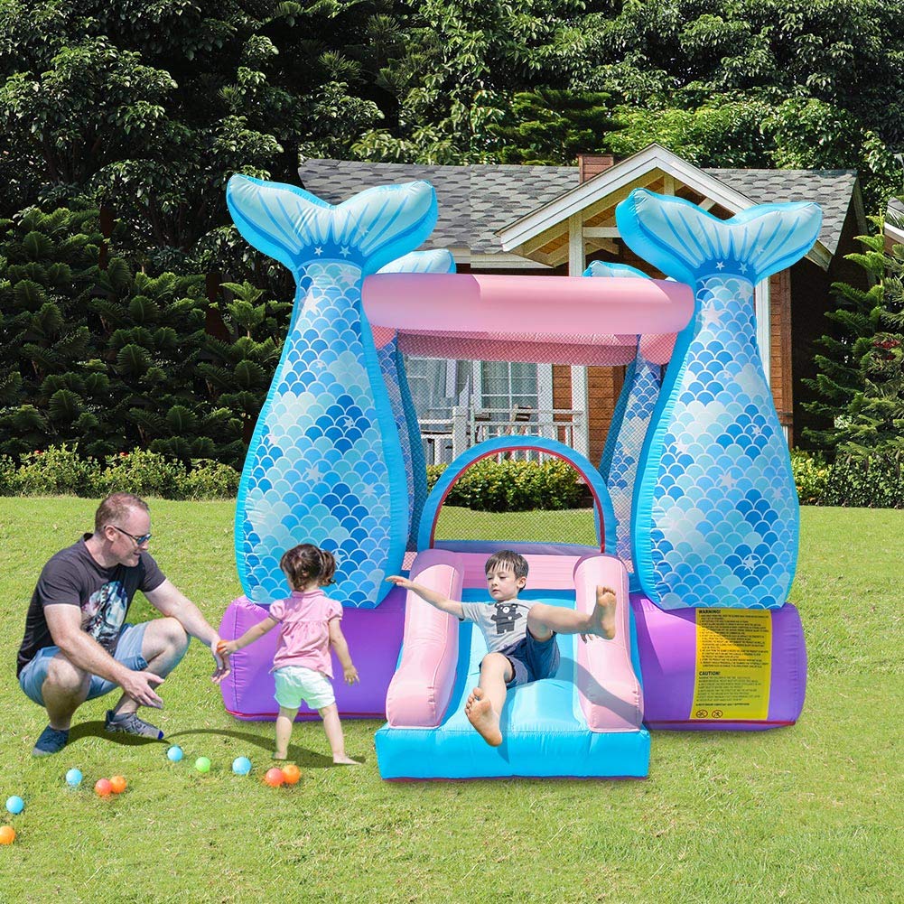 **Doctor Dolphin Bounce House Inflatable Mermaid Bouncy Castle with Air Blower for Kids - Outdoor Birthday Party, Backyard Play, Summer Water Fun**