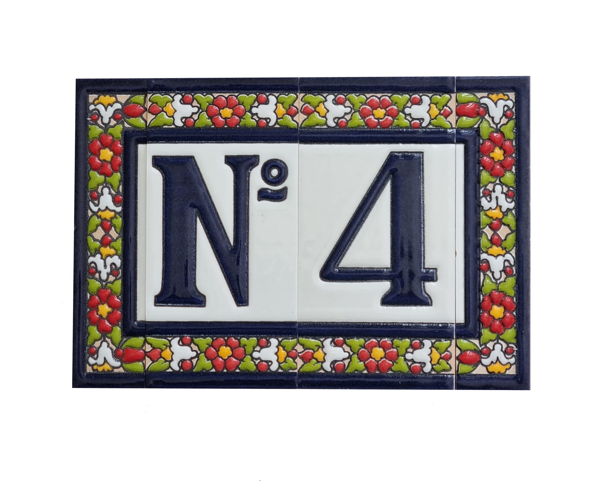 Spanish Floral Ceramic House Number Tiles - Decorative Address Plaques with Ornate Frames for Home Exterior, Garden Gate & Front Door Decor