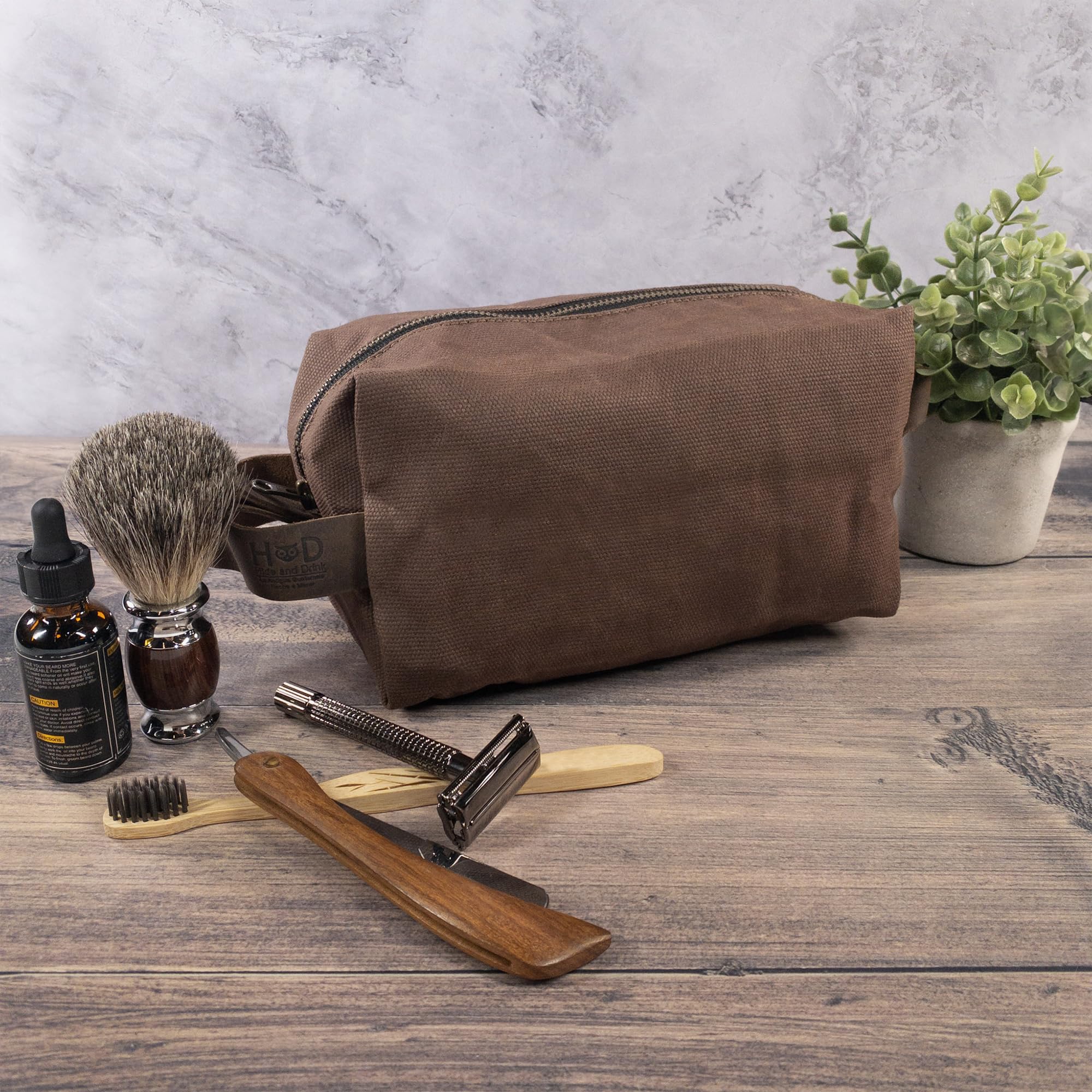 Hide & Drink Waxed Canvas Toiletry Bag - Handmade Rustic Travel Dopp Kit for Men & Women, Compact Toiletries Organizer for Gym, Camping & Business Trips - Honey Bourbon Color