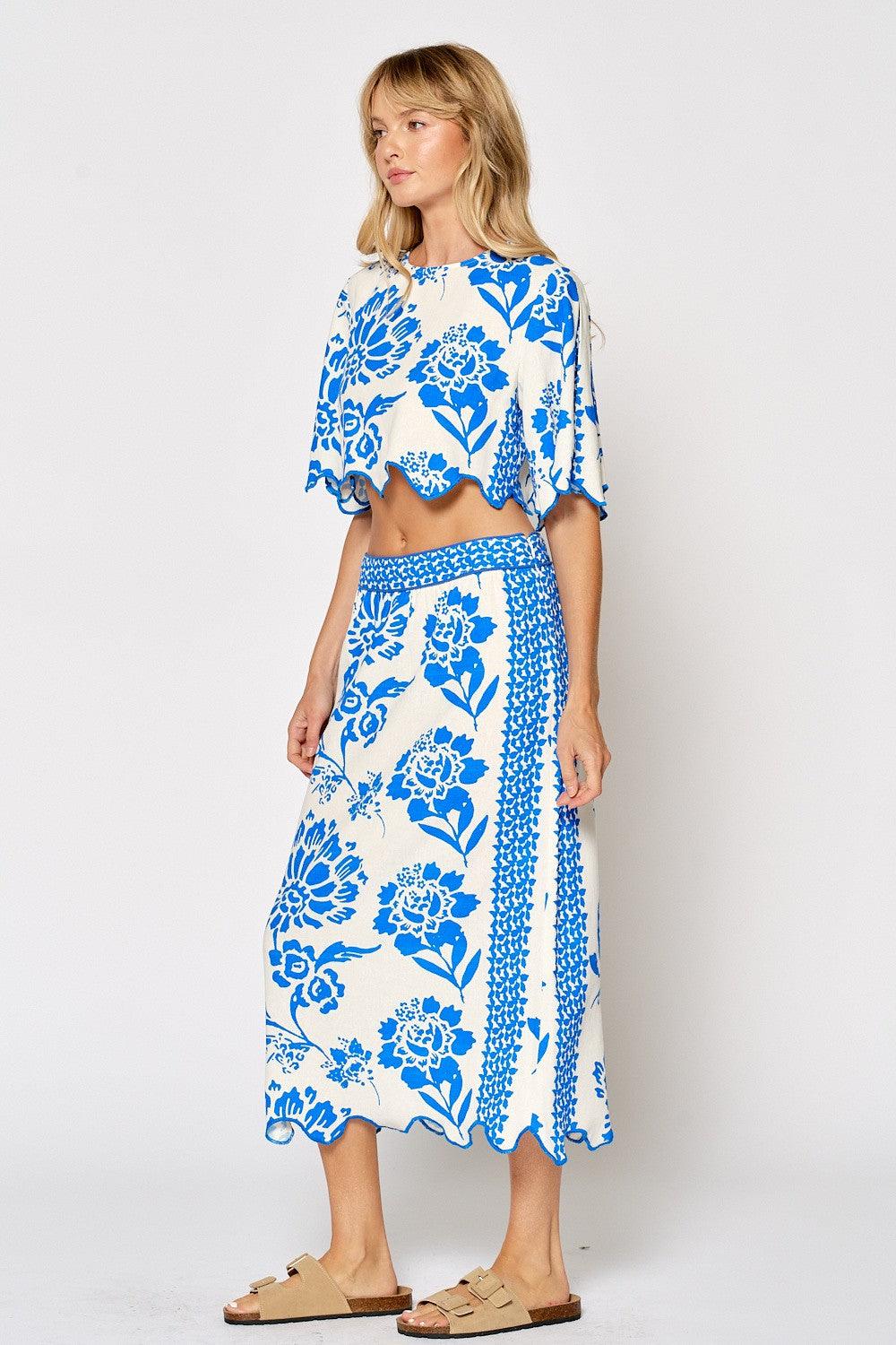 Kyra Blue and White Vacation Set - Stylish Travel Outfit for Women | Perfect for Beach Holidays, Summer Getaways & Resort Wear