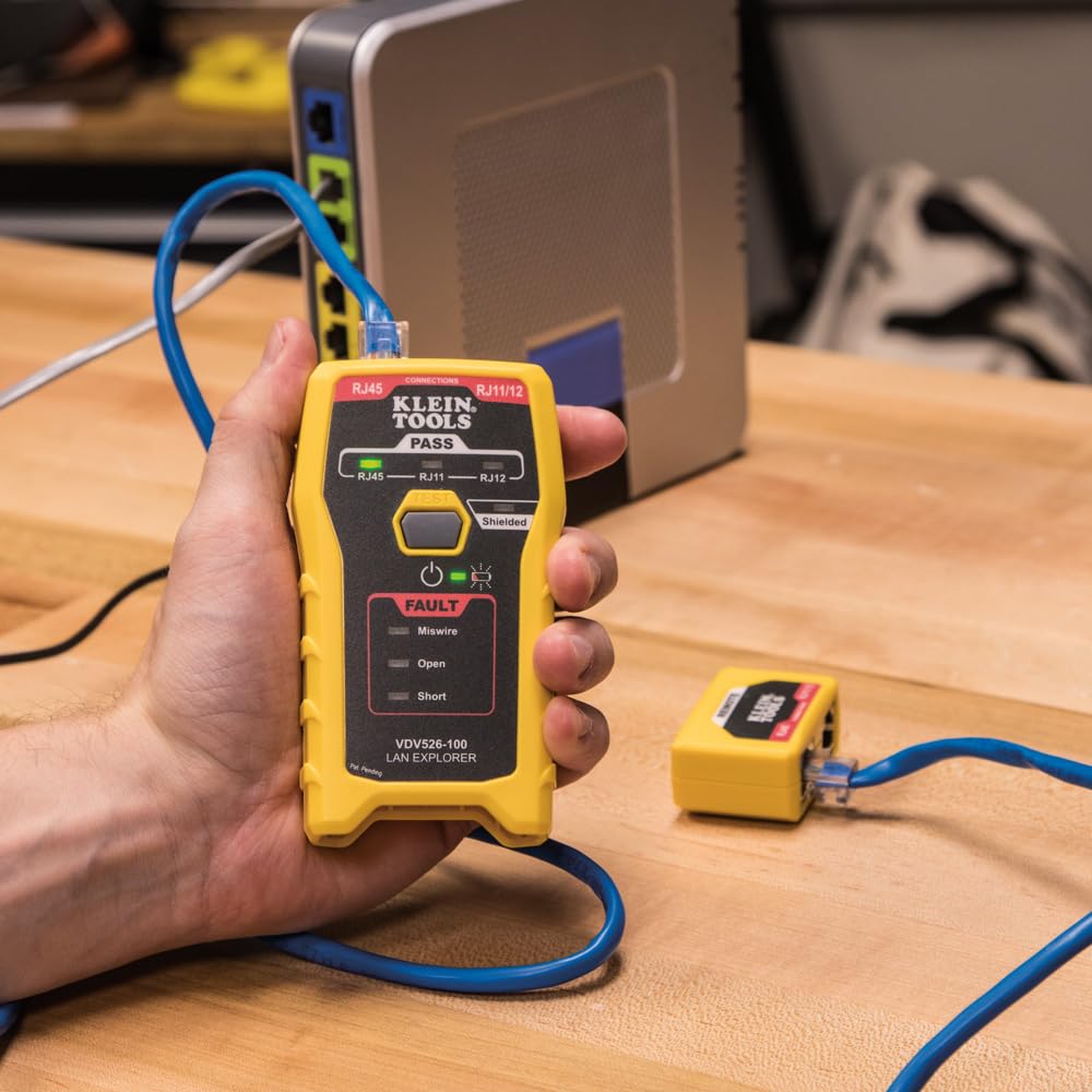 Klein Tools 80093 Professional VDV LAN Cable Tester Kit - Includes LAN Tester, Pass Thru Crimper, CAT6/CAT5e Plugs & Strain Relief Boots (5-Piece Set) for Network Installation & Maintenance