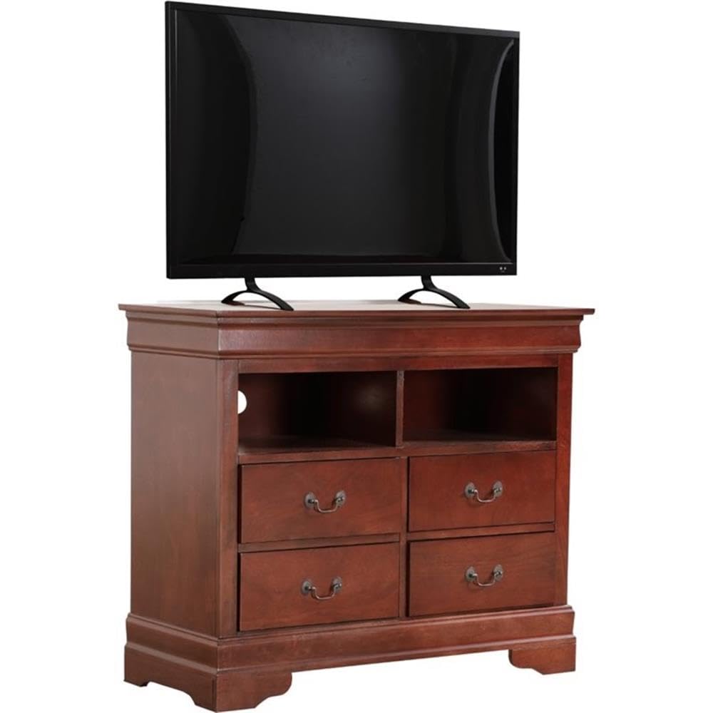 Glory Furniture Louis Phillipe TV Stand - Cherry Wood Entertainment Center for Living Room, Bedroom & Home Theater