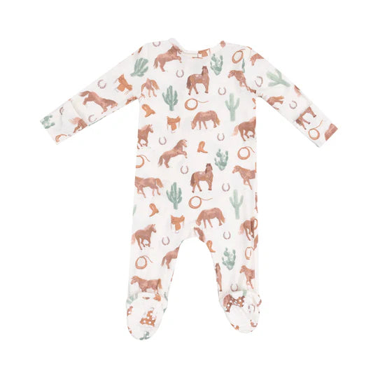 Bamboo 2-Way Zipper Footie Pajamas for Women - Soft & Comfortable Western Horse Print Sleepwear - Perfect for Lounging, Sleepovers and Cozy Nights at Home