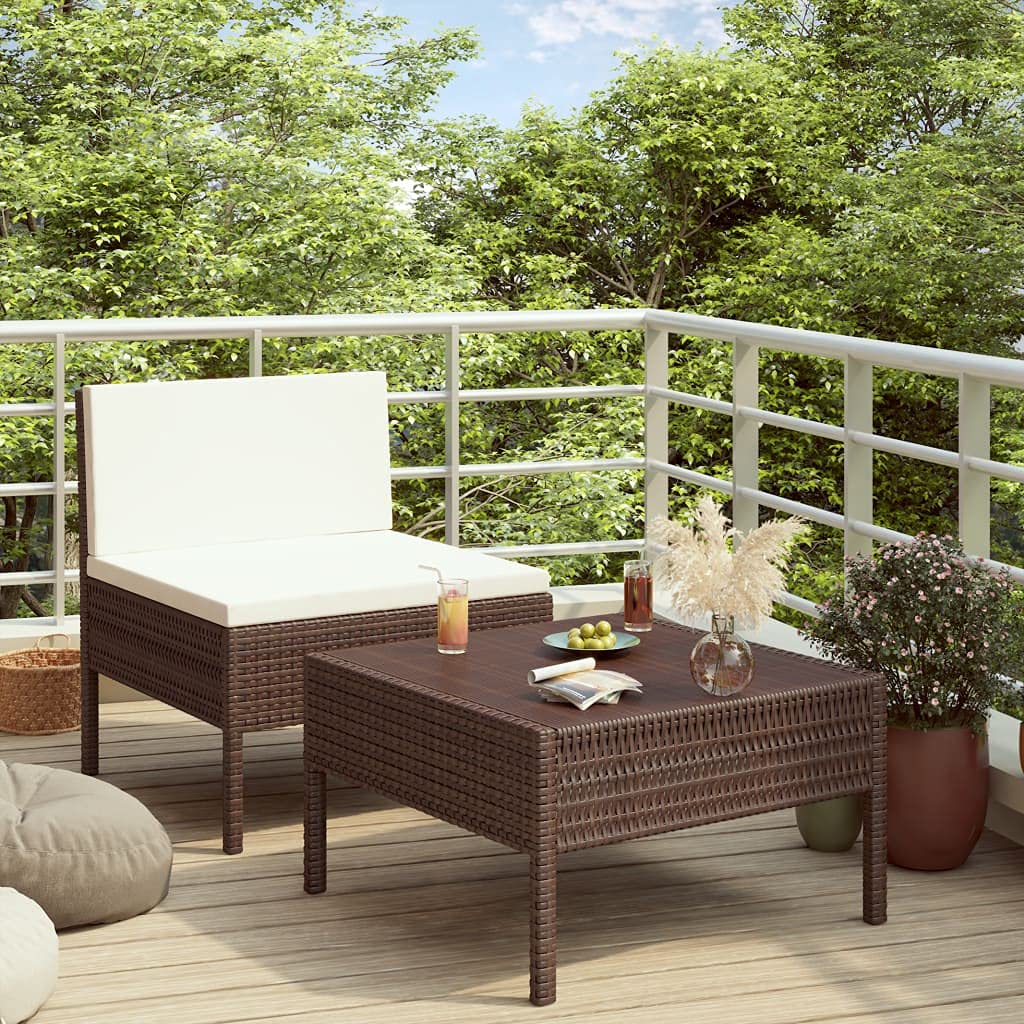 2-Piece Outdoor Patio Furniture Set - Rattan Bistro Sofa with Cushions for Garden, Poolside & Courtyard - Brown Polyester Wicker Lounge Chairs - Perfect for Relaxing, Entertaining & Outdoor Dining