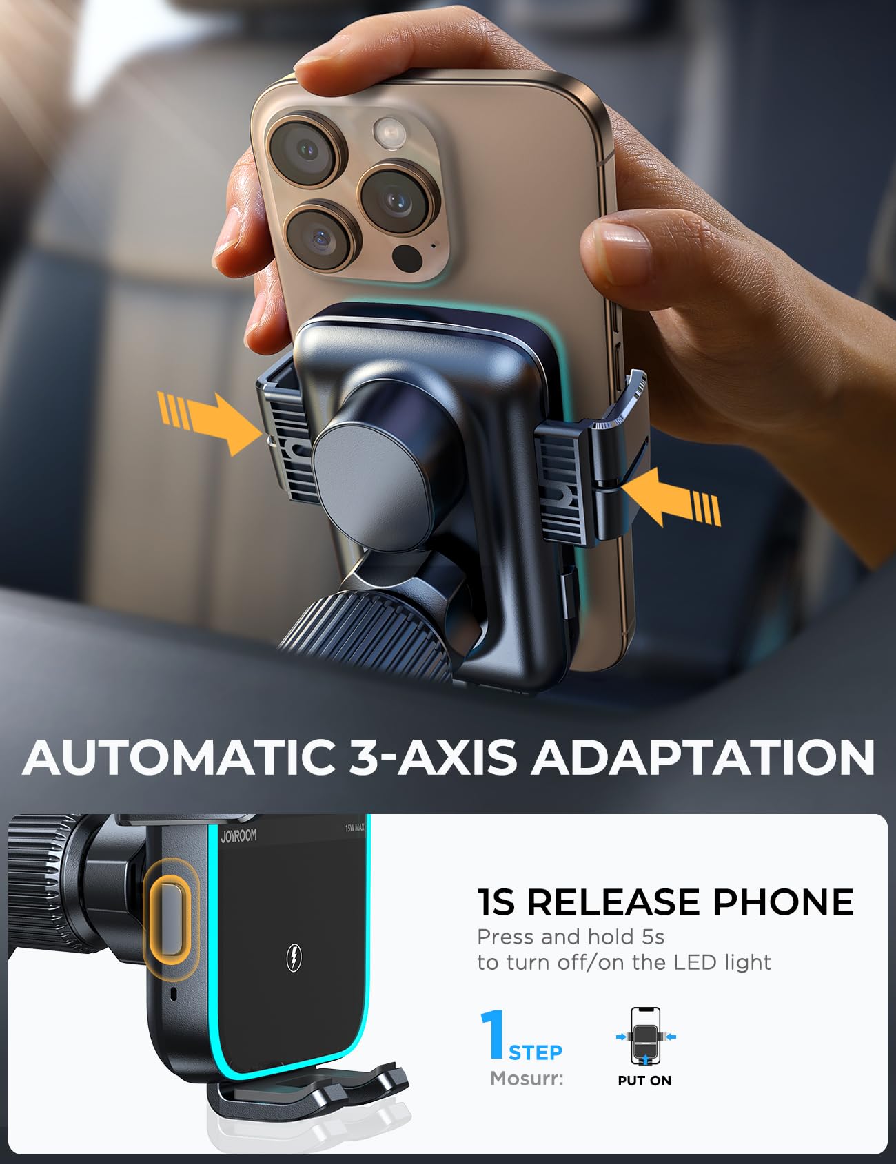 JOYROOM Wireless Car Charger Mount - Dual Coil Auto-Clamping Phone Holder for iPhone 16 Pro Max/15/14/13/12/11, Samsung Galaxy S24/S23/S22/S21 Ultra & Flip - Fast Charging Dashboard & Windshield Car Mount (Perfect for Commuting, Road Trips & GPS Navigation)