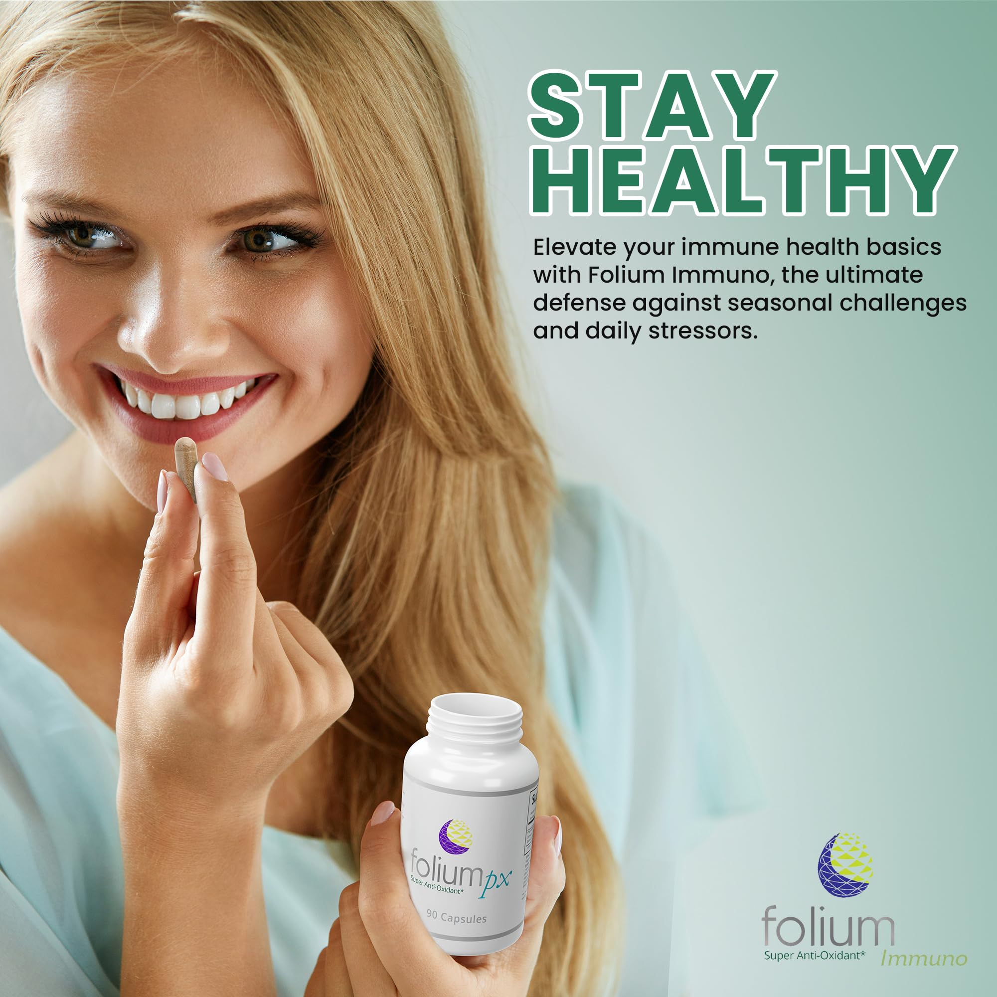 Folium Immuno Inflammatory Supplement with Pine Bark, Grape Seed, Ginger, Turmeric, Green Tea, White Pepper & Pomegranate Extracts - Natural Immune Support for Daily Wellness & Inflammation Relief