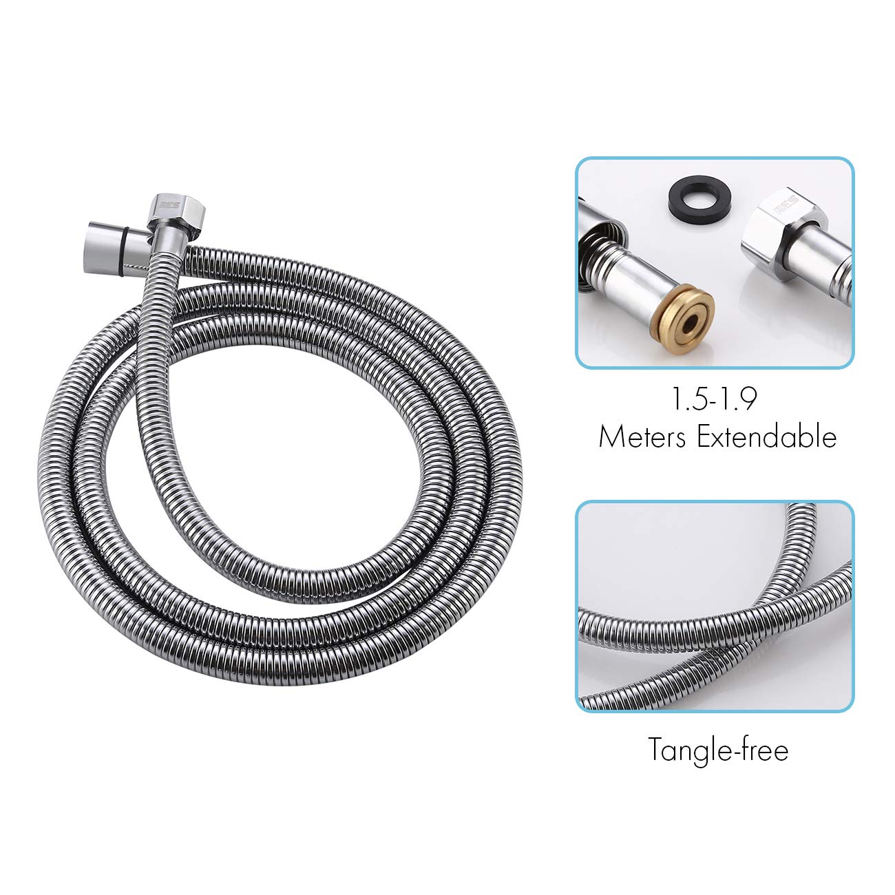 Premium KES Brass Handheld Shower Head with 5-Foot Hose - Polished Chrome Finish - Adjustable Spray Settings - Perfect for Bathrooms, Spa-Like Showers & Pet Grooming