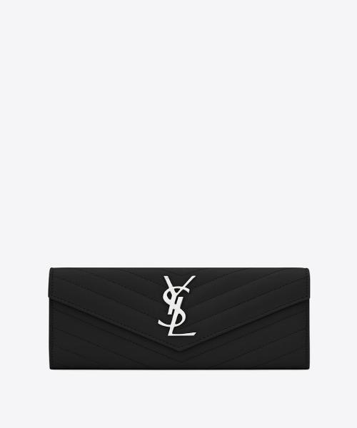 Saint Laurent Monogram Large Flap Wallet in Black De Poudre Leather - Luxury Women's Designer Wallet for Everyday Use & Special Occasions
