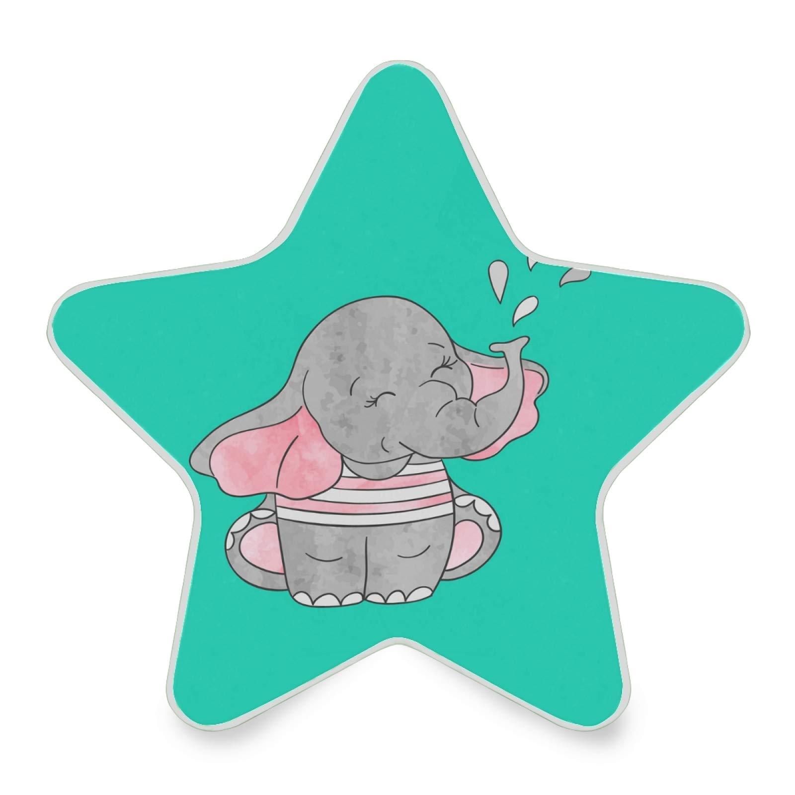 Smart Dusk to Dawn Sensor LED Night Light - Grey Baby Elephant Spraying Water Drops on Turquoise, Star Shape Plug-in Lamp for Bedroom, Hallway, Stairway Decoration | Perfect for Kids' Rooms, Nursery, and Nighttime Safety Lighting