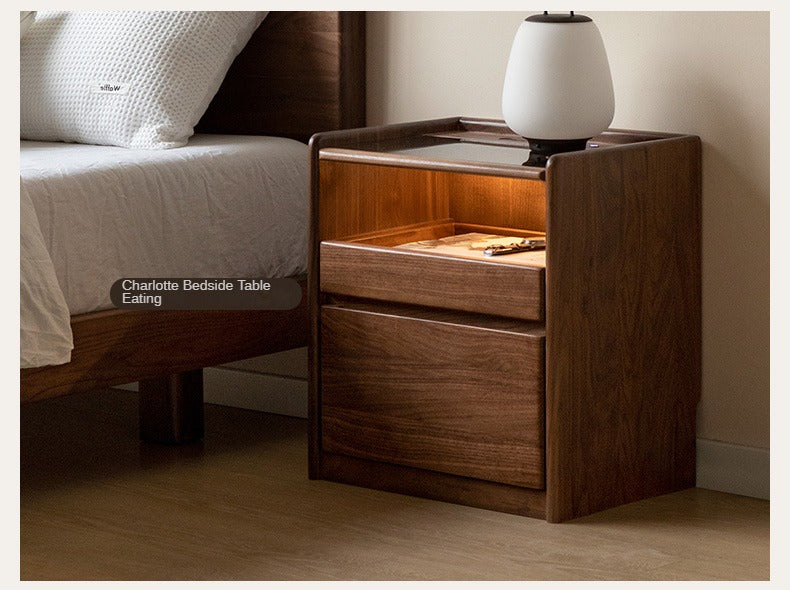 Premium Black Walnut Solid Wood Bed with Genuine Leather Upholstery - USB Charging Ports Included - Perfect for Master Bedrooms & Guest Rooms