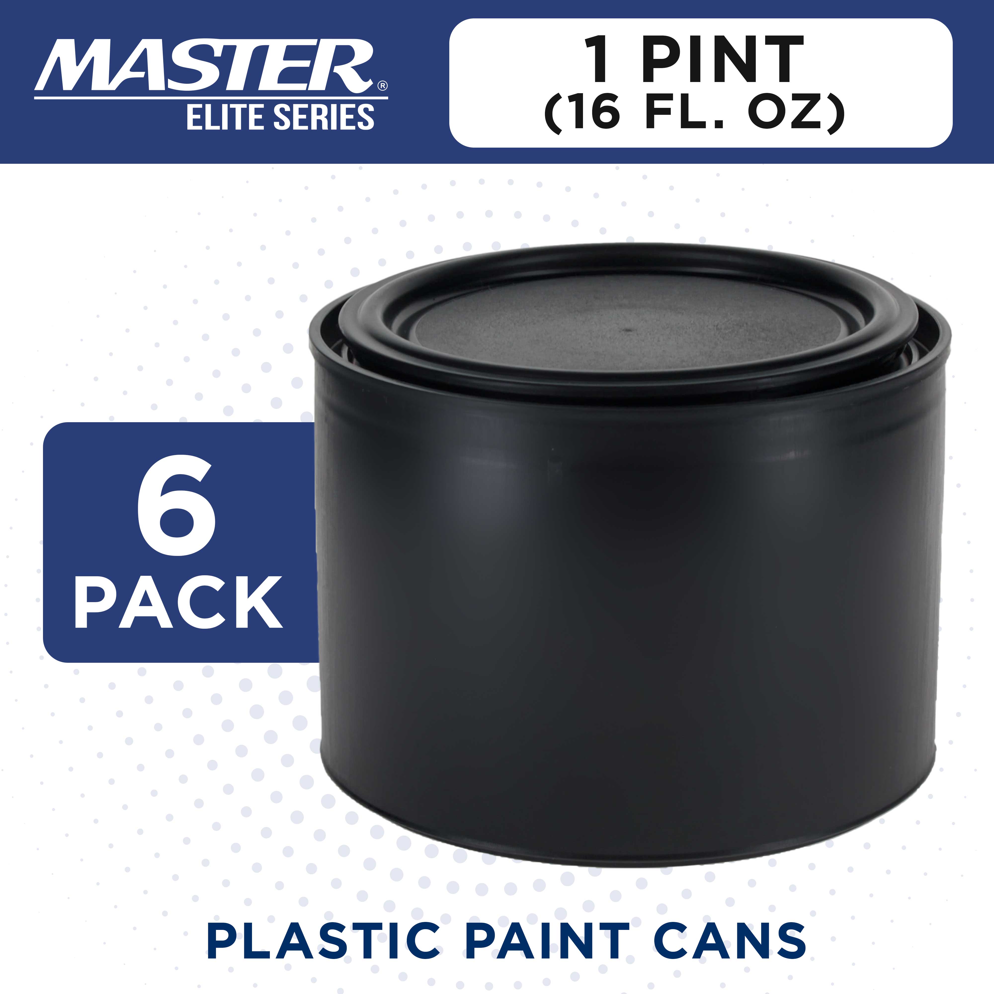 Master Elite 1 Pint (32 oz) Empty Plastic Paint Can Bucket with Triple Lock Airtight Lid - Pack of 6 - All Plastic Coating Storage Pail with Handle - Perfect for Paint Storage, DIY Projects & Home Organization