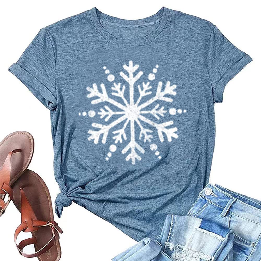 Festive Christmas T-Shirts for Women - Cute Snowflake Graphic Short Sleeve Tee with Funny Print | Perfect for Holiday Parties, Family Gatherings & Winter Outfits