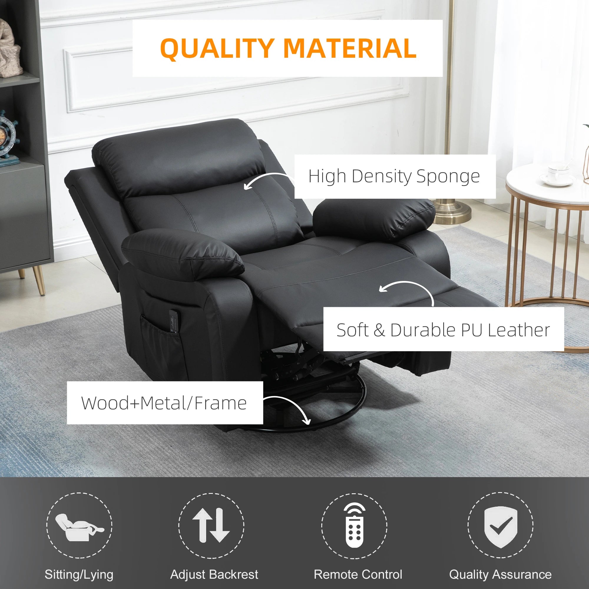 Premium Faux Leather Vibration Massage Reclining Swivel Chair - 3 Color Options for Home, Office & Gaming Relaxation