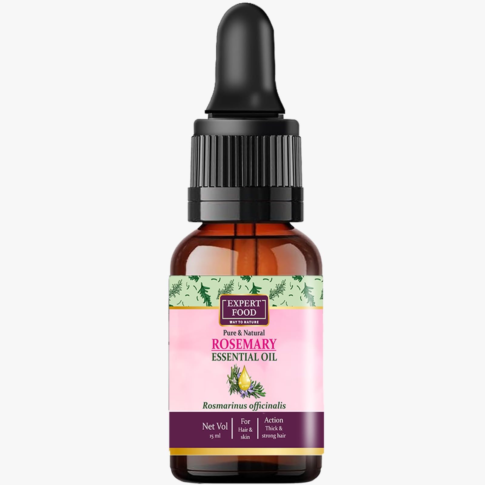 Expert Foods 100% Pure Organic Rosemary Essential Oil for Hair Growth & Thickness | Natural Hair Fall Control & Scalp Treatment | Skin Care & Aromatherapy Oil (15ml) - Perfect for DIY Hair Masks, Massage & Relaxation