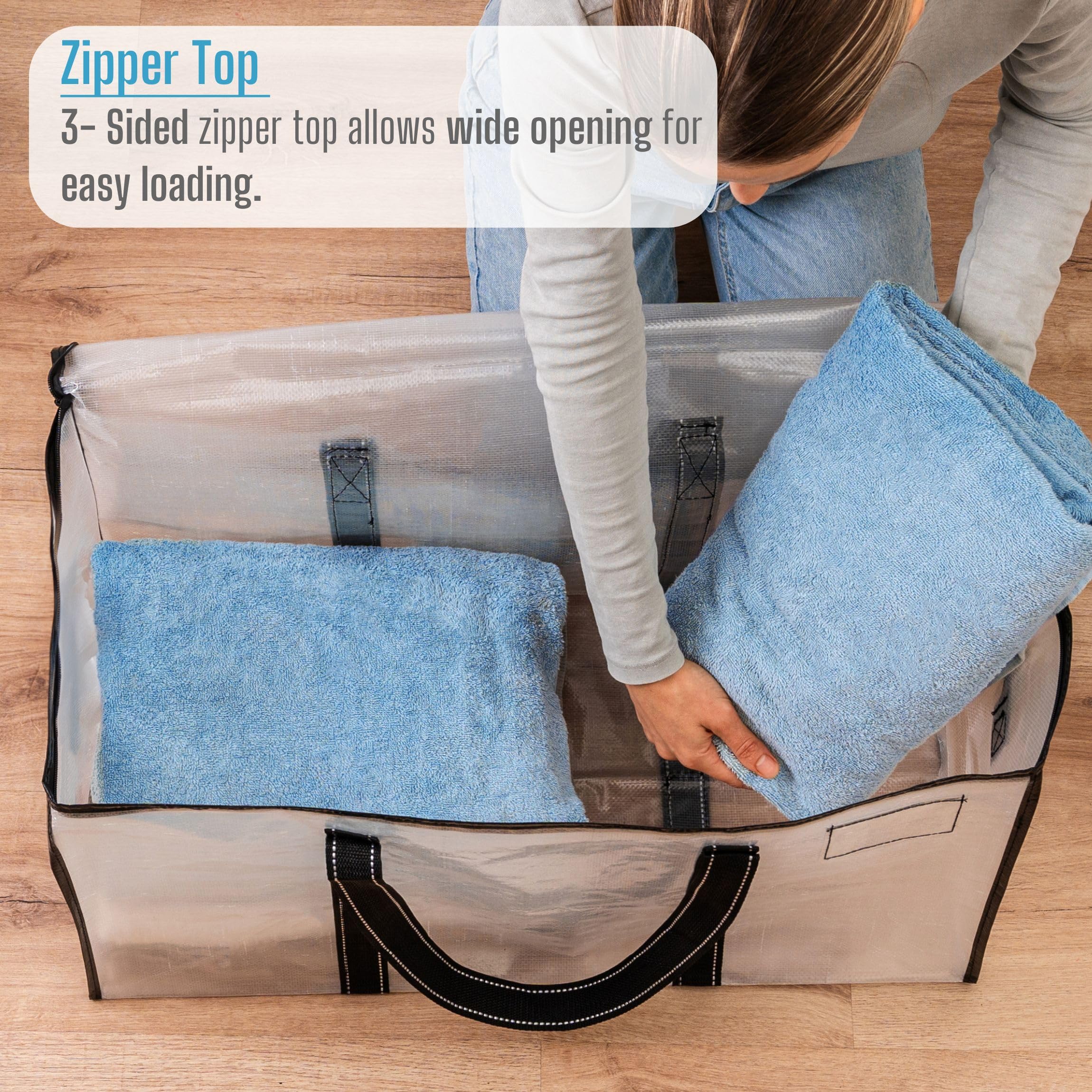 VENO 8 Pack Heavy Duty Moving Bags with Zipper - Large Clear Storage Totes for Clothes, Dorm Room Essentials & Packaging - Alternative to Moving Boxes - Perfect for Home Organization, College Move-In & Travel Packing