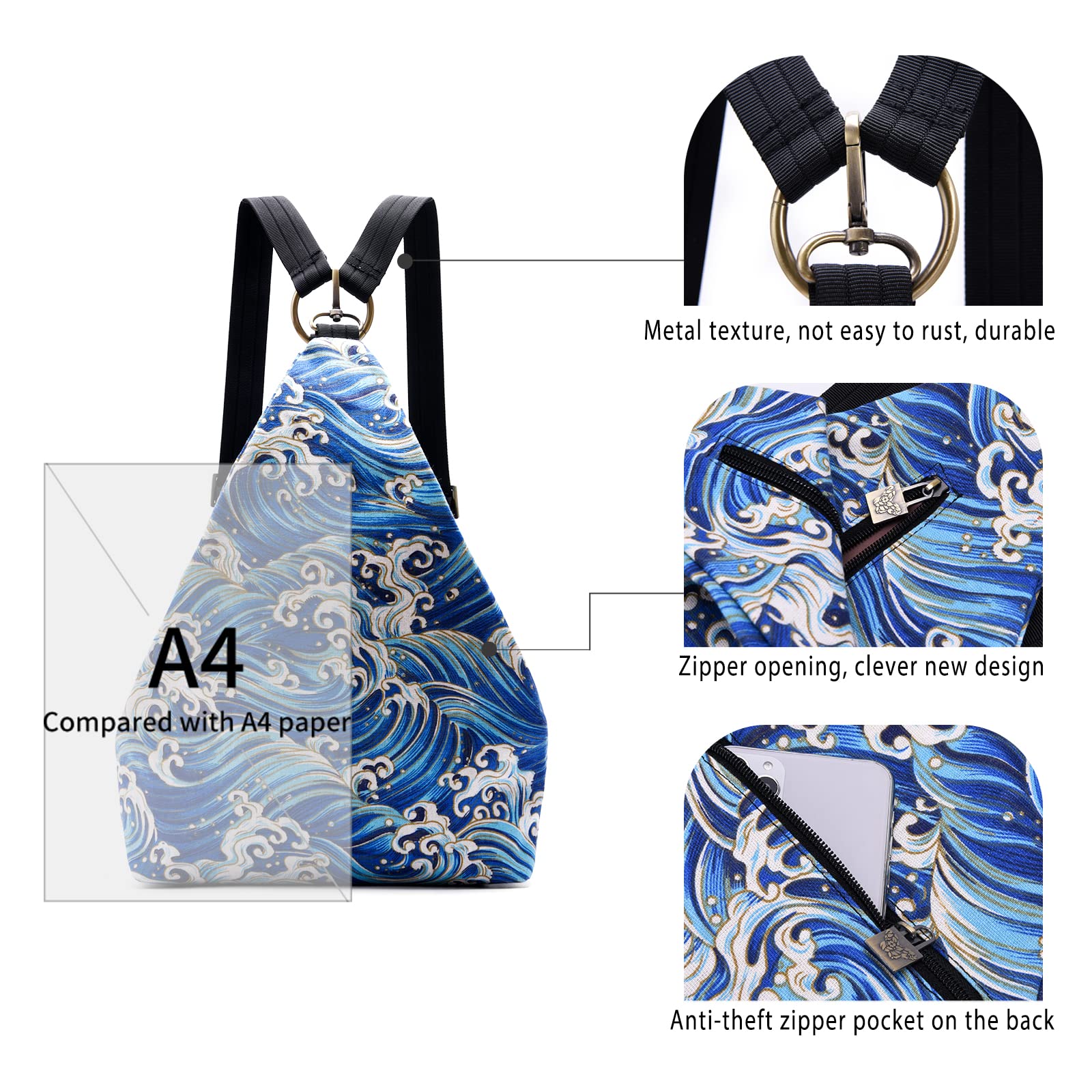Black Butterfly Premium Women's Backpack - Bohemian Style Fashion Casual Daypack, Small Backpack Purse (13-inch, Blue) - Perfect for Travel, Work & College Campus