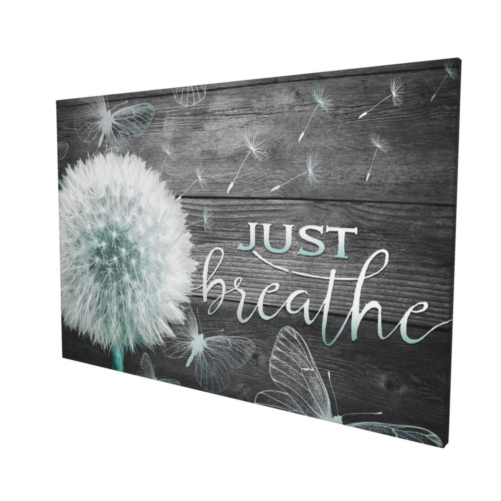BOLDROLE Just Breathe Gray Dandelion Canvas Wall Art - 16x24 Inch Framed Ready to Hang Floral Print for Living Room, Bathroom, Bedroom & Office Decor - Perfect for Home, Spa Relaxation & Meditation Spaces