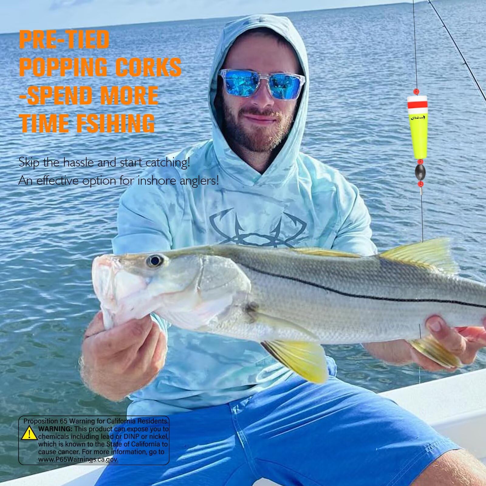Doveson Weighted Popping Cork Fishing Floats - 3 Sizes for Saltwater & Freshwater Fishing - Perfect for Bass, Trout, and Redfish