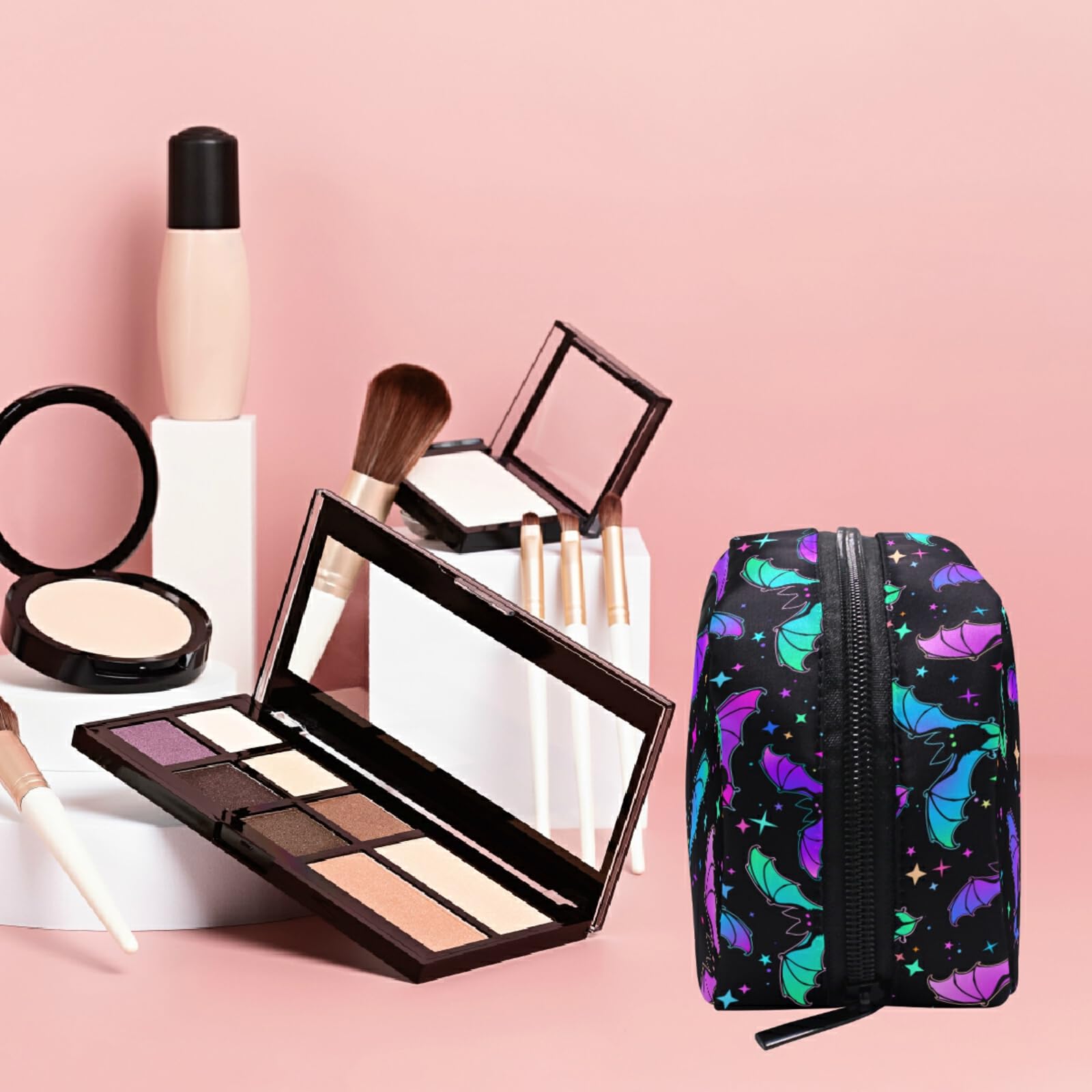 Luminous Bat Makeup Bag for Women - Travel & Halloween Organizer