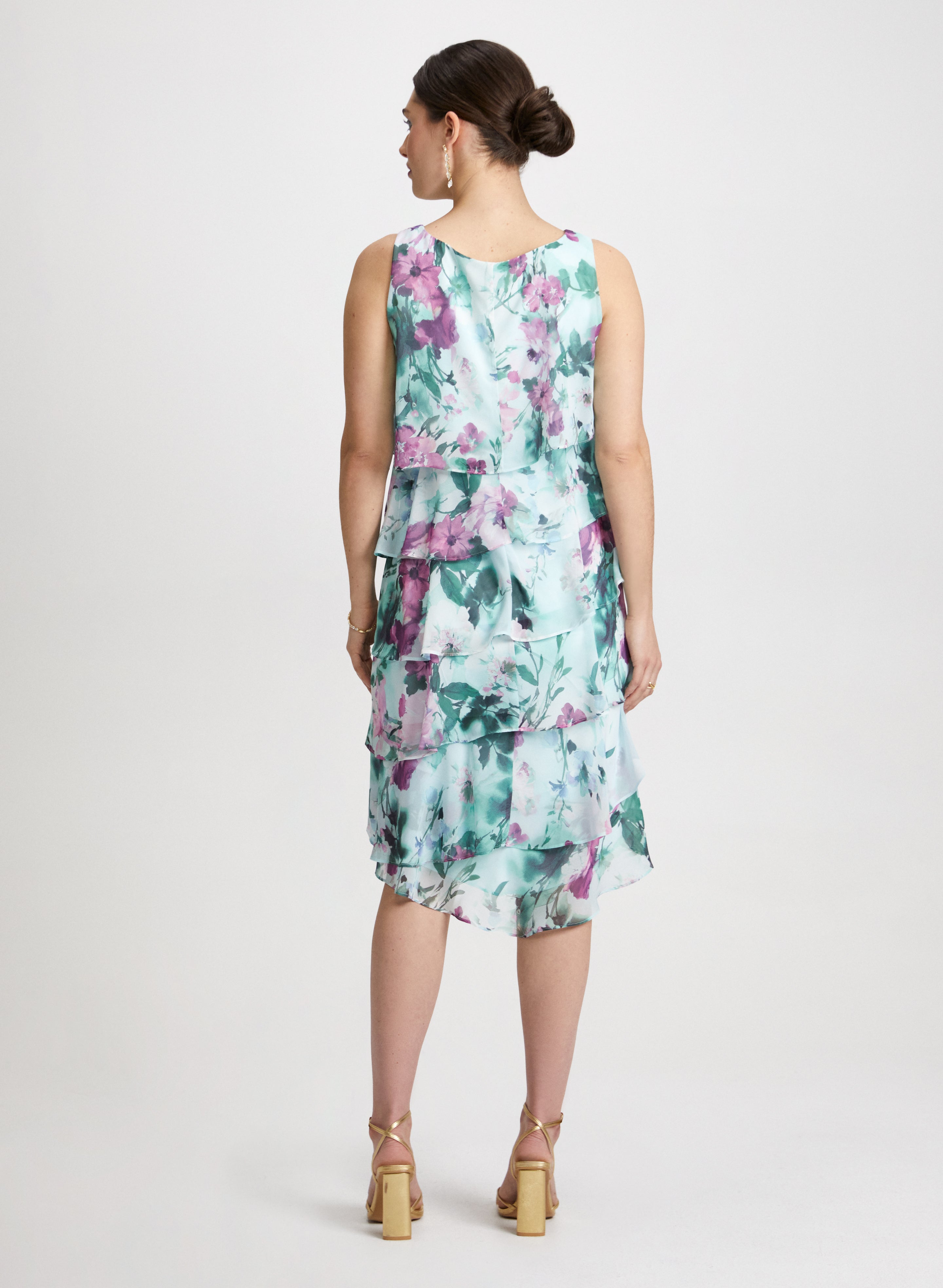 Floral Asymmetric Tiered Dress for Women - Elegant Summer Maxi Dress for Beach, Wedding & Special Occasions