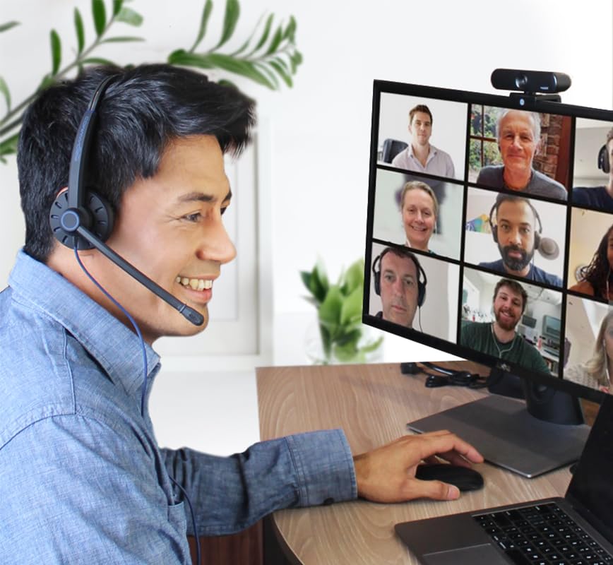 JPL Headset Commander-2 (V2) Binaural USB Headset with Noise Cancelling - Corded Office Headphones with USB-A Plug & Play, Soft Pouch Case & USB Adapter - Compatible with Major Softphones (Black) - Perfect for Call Centers, Remote Work & Customer Service