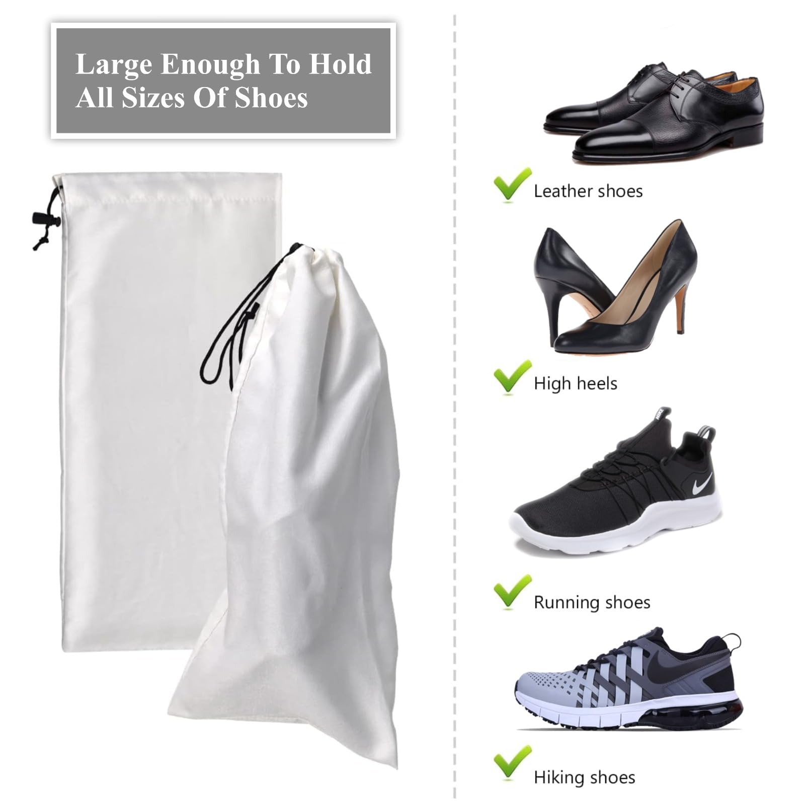 100% White Cotton Drawstring Bags for Shoes, Storage, Pantry & Gifts - 10