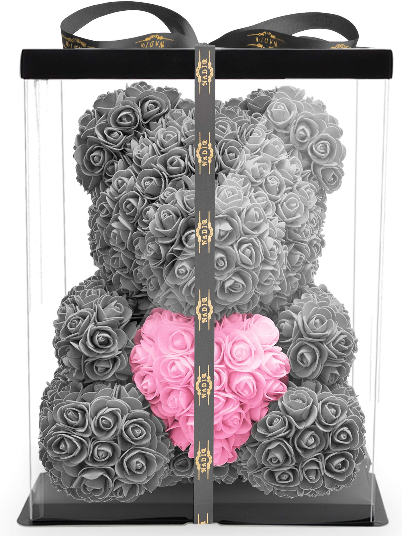 NADIR Flower Bear with Heart - Pre-Wrapped Gift Box Included | Infinity Rose Bear Teddy with Roses | Perfect for Valentine's Day, Mother's Day, Birthday & Anniversary Gifts | Romantic Home Decor & Special Occasion Present